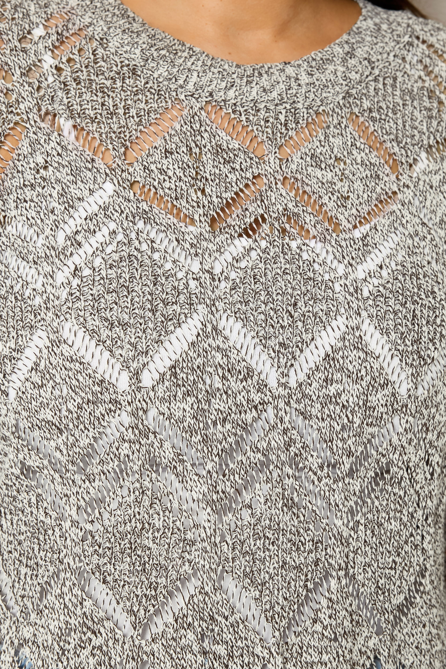 YOURS Plus Size Natural Brown Crochet Knitted Jumper | Yours Clothing 4