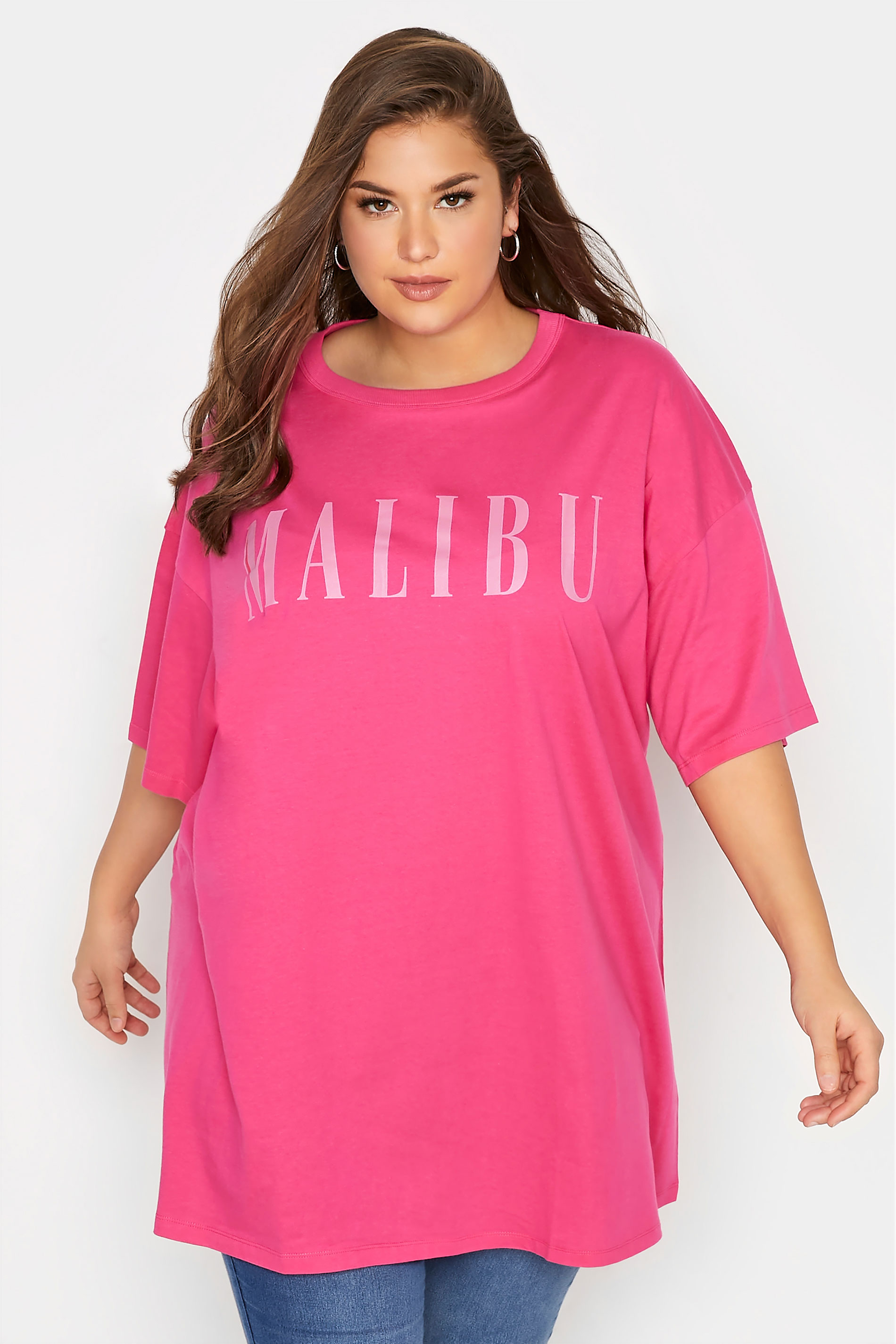 Grande taille  Tops Grande taille  Tops à Slogans | Tunique Rose Flashy 'Malibu' - XF58014