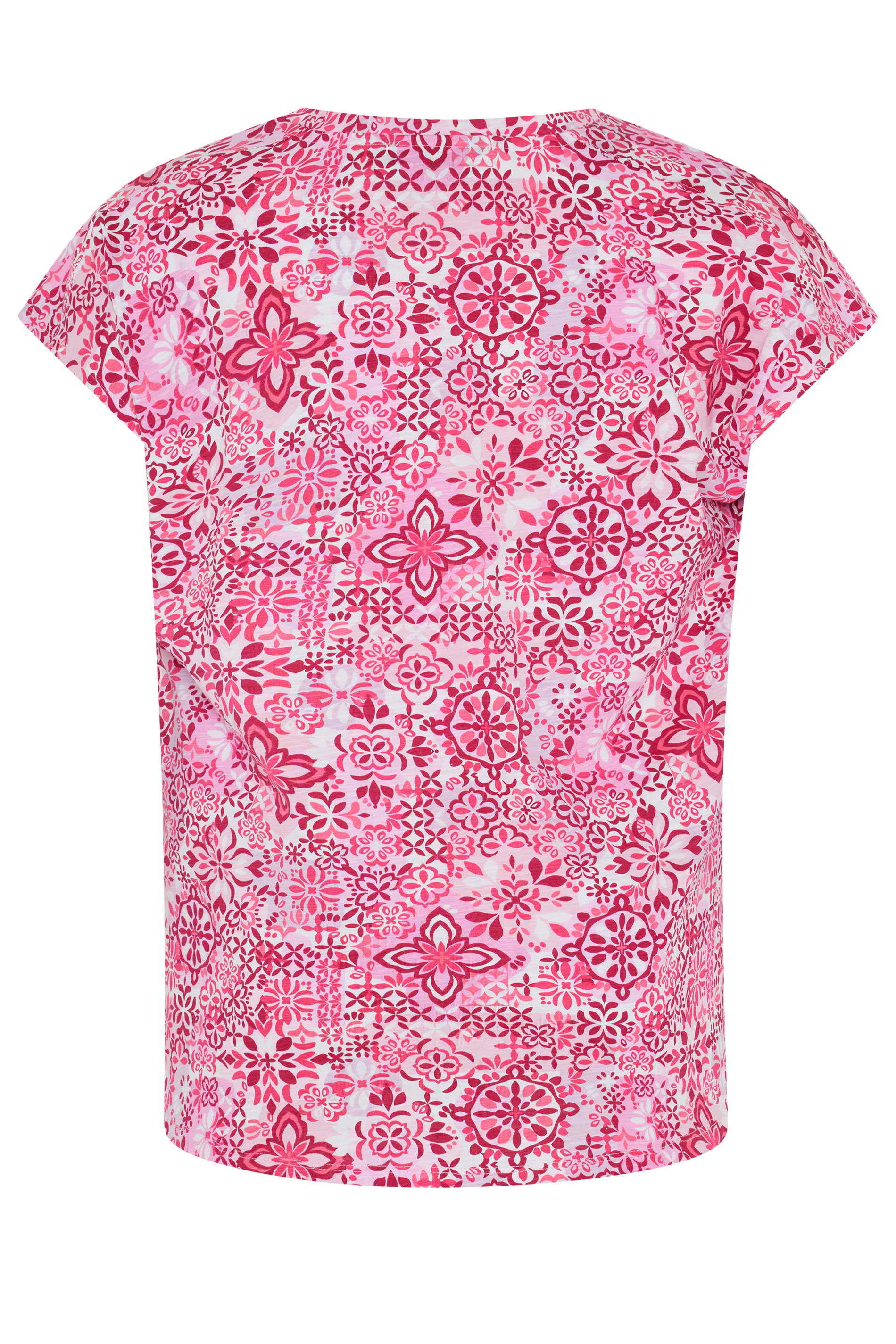 YOURS Plus Size Pink Tile Print Grown On Sleeve T-Shirt | Yours Clothing 6