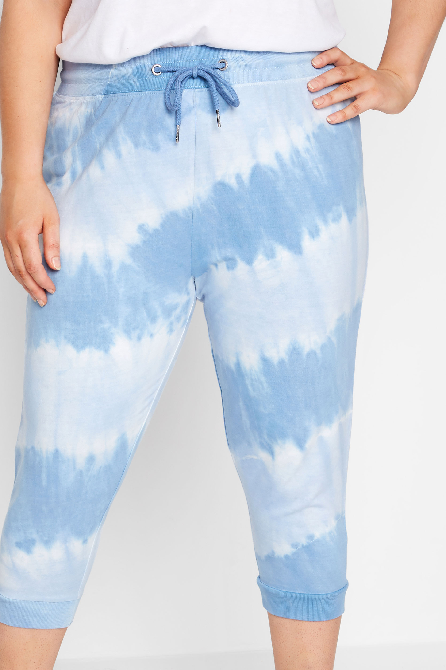 Grande taille  Pantalons Grande taille  Joggings | Jogging Bleu Ciel & Blanc Pantacourt - ZI10381