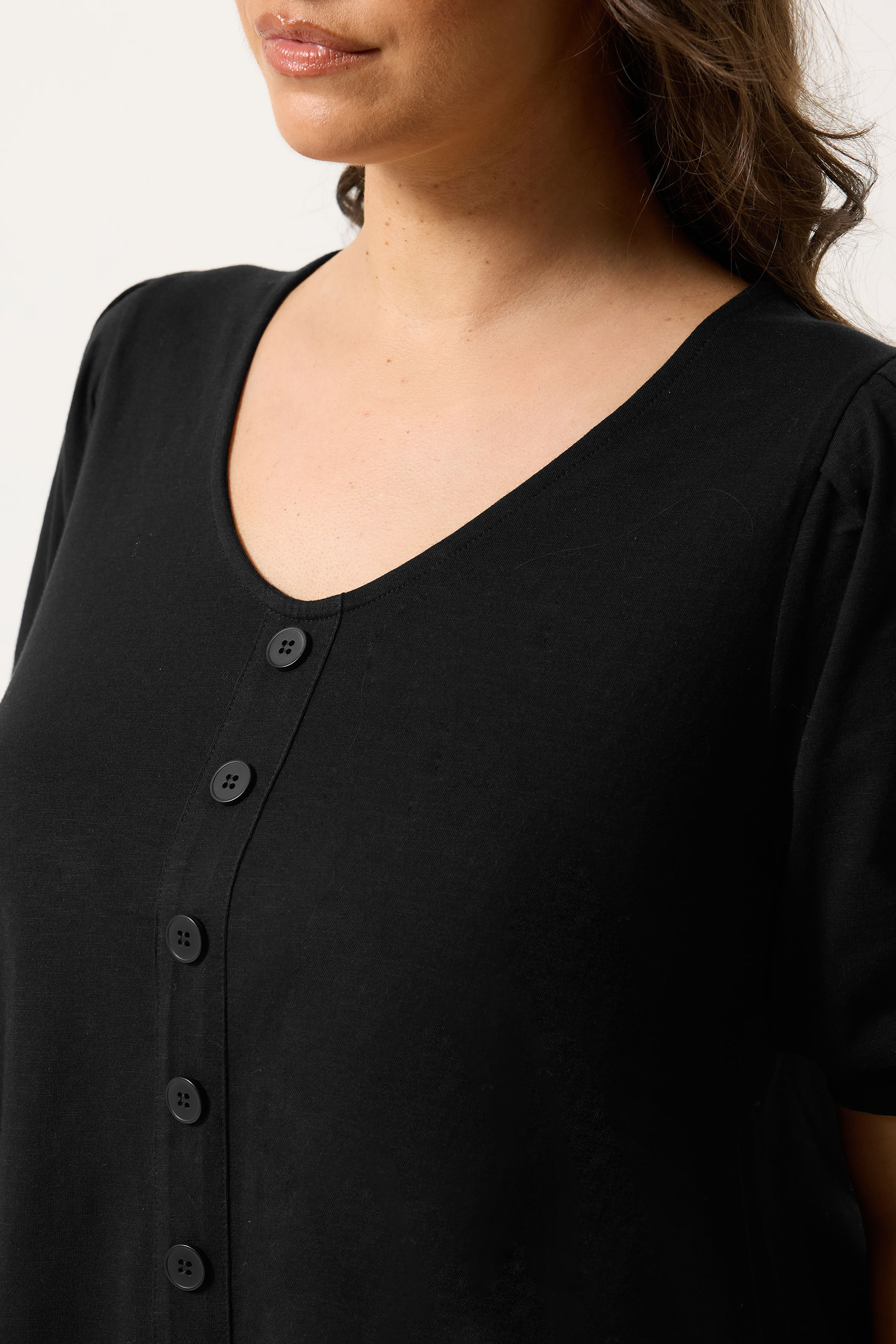 YOURS Plus Size Black Button Front Puff Sleeve Top | Yours Clothing  4