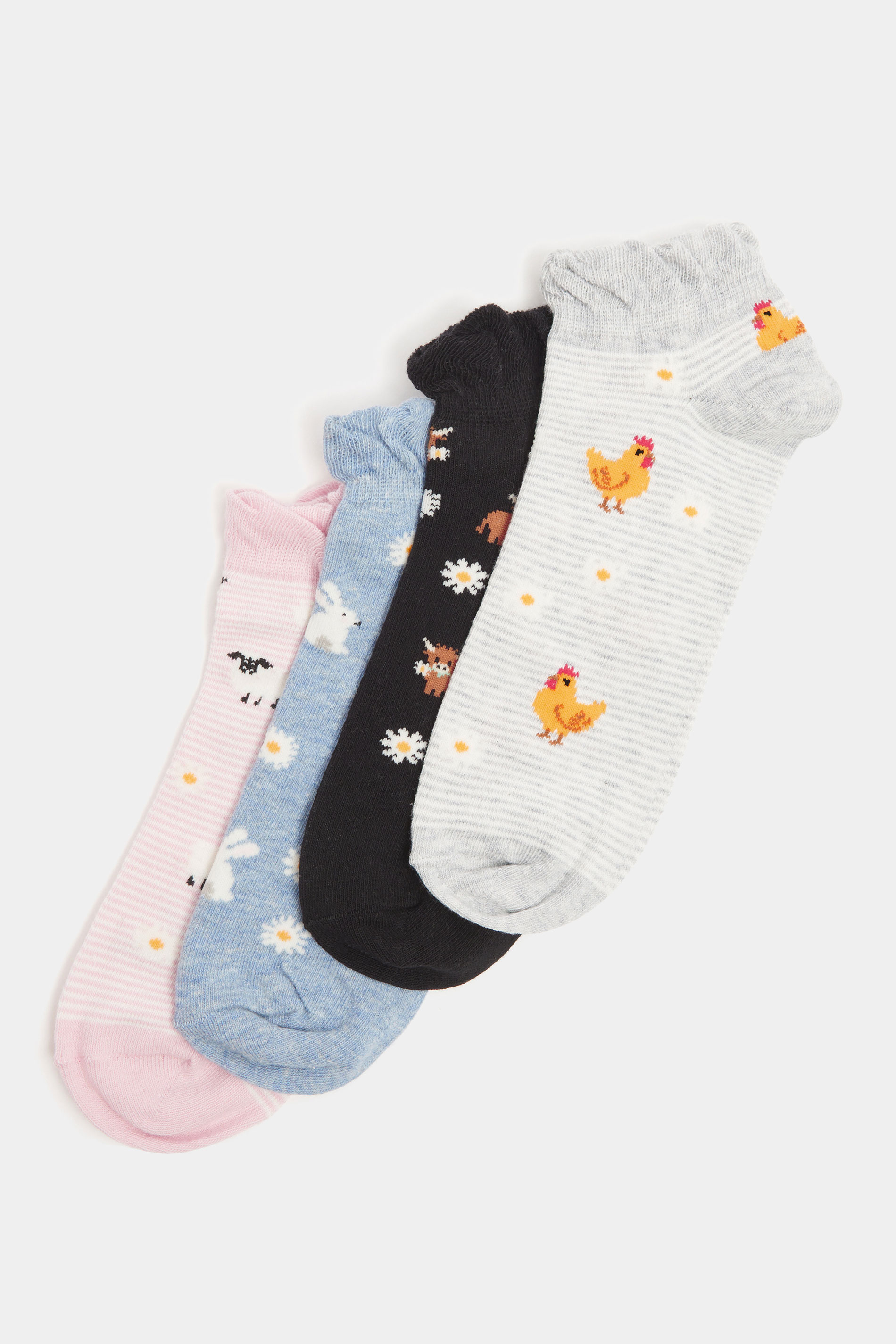 YOURSET 4 PACK Plus Size Pink Farm Animal Print Trainer Liner Socks | Yours Clothing 3