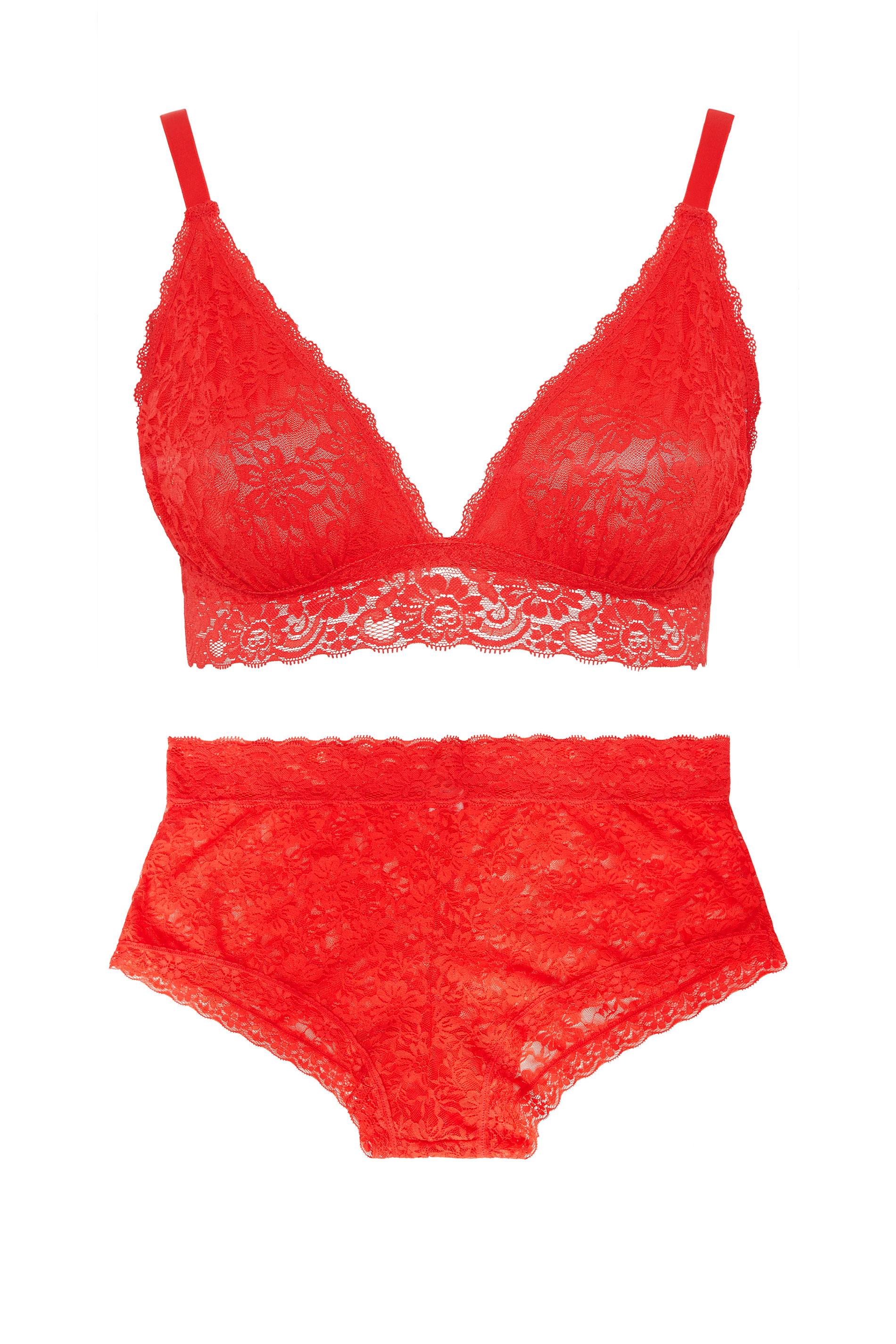 YOURS Curve Red Lace Triangle Bralette Lingerie Set