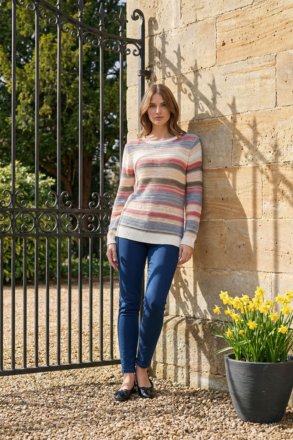 M&Co Ivory White Stripe Knitted Jumper | M&Co 1