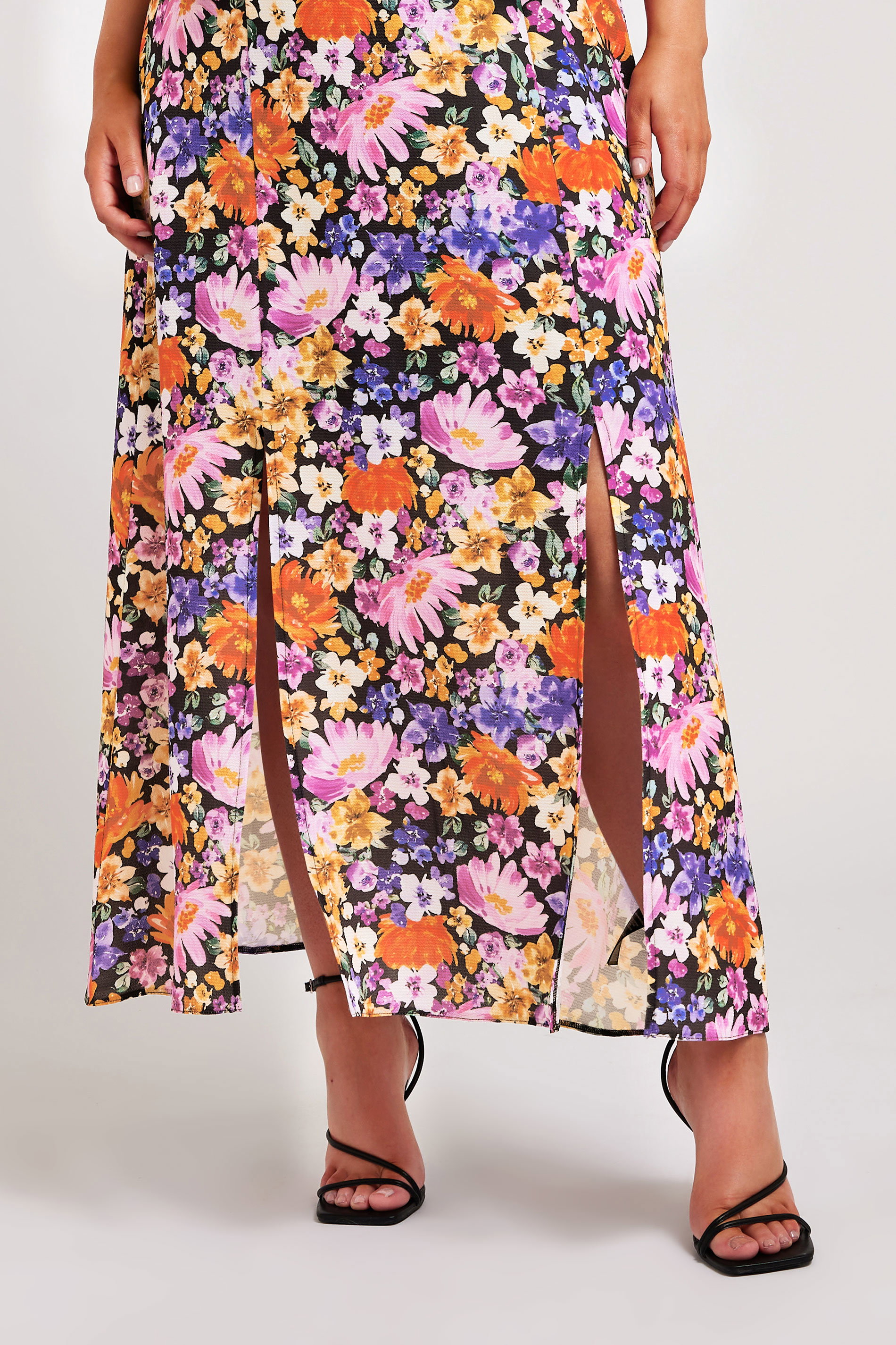 TIE NECK OPEN BACK FLORAL PRINT OVERLAY MAXI DRESS