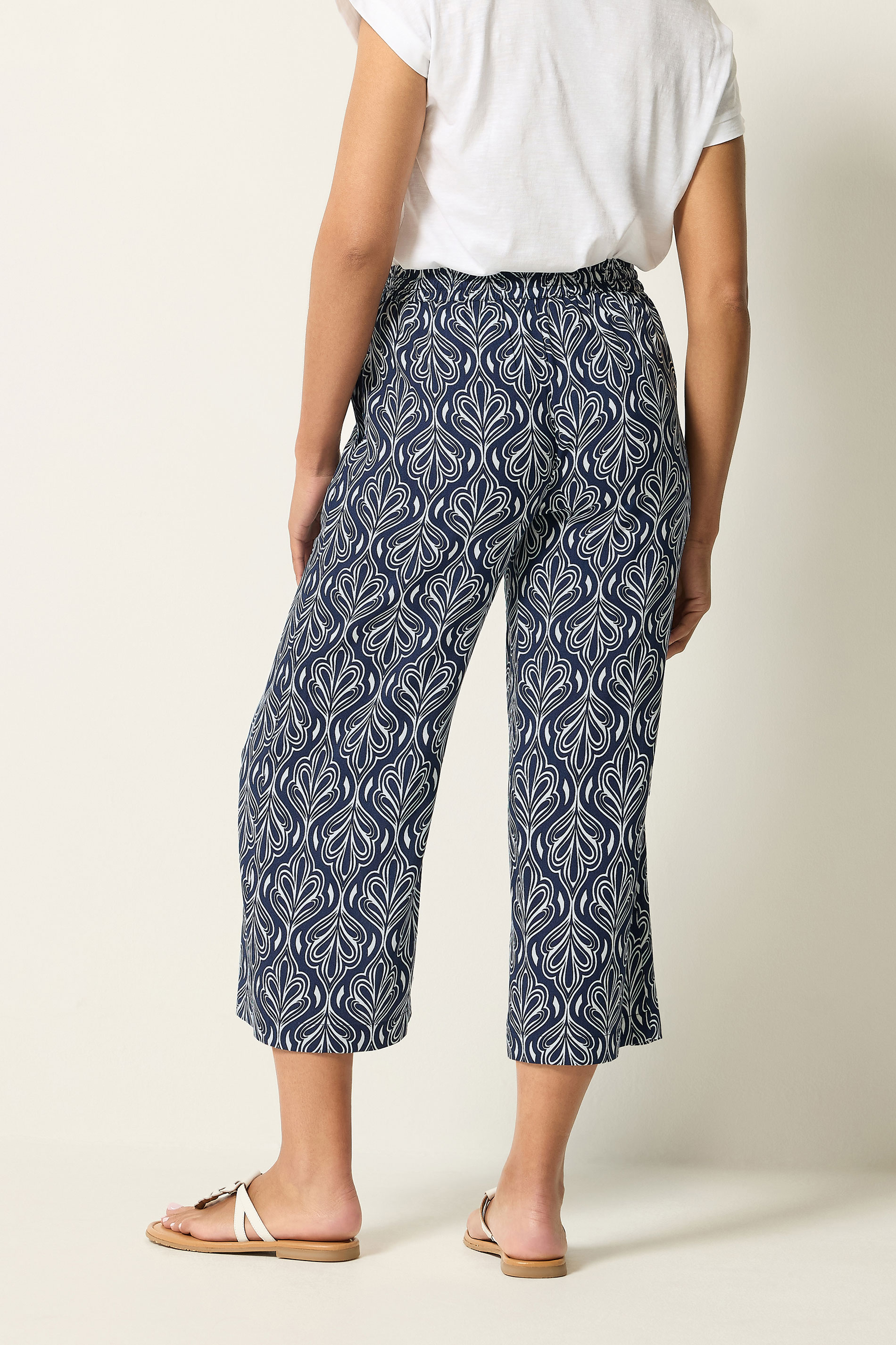 M&Co Navy Blue Abstract Print Wide Leg Culottes | M&Co 2