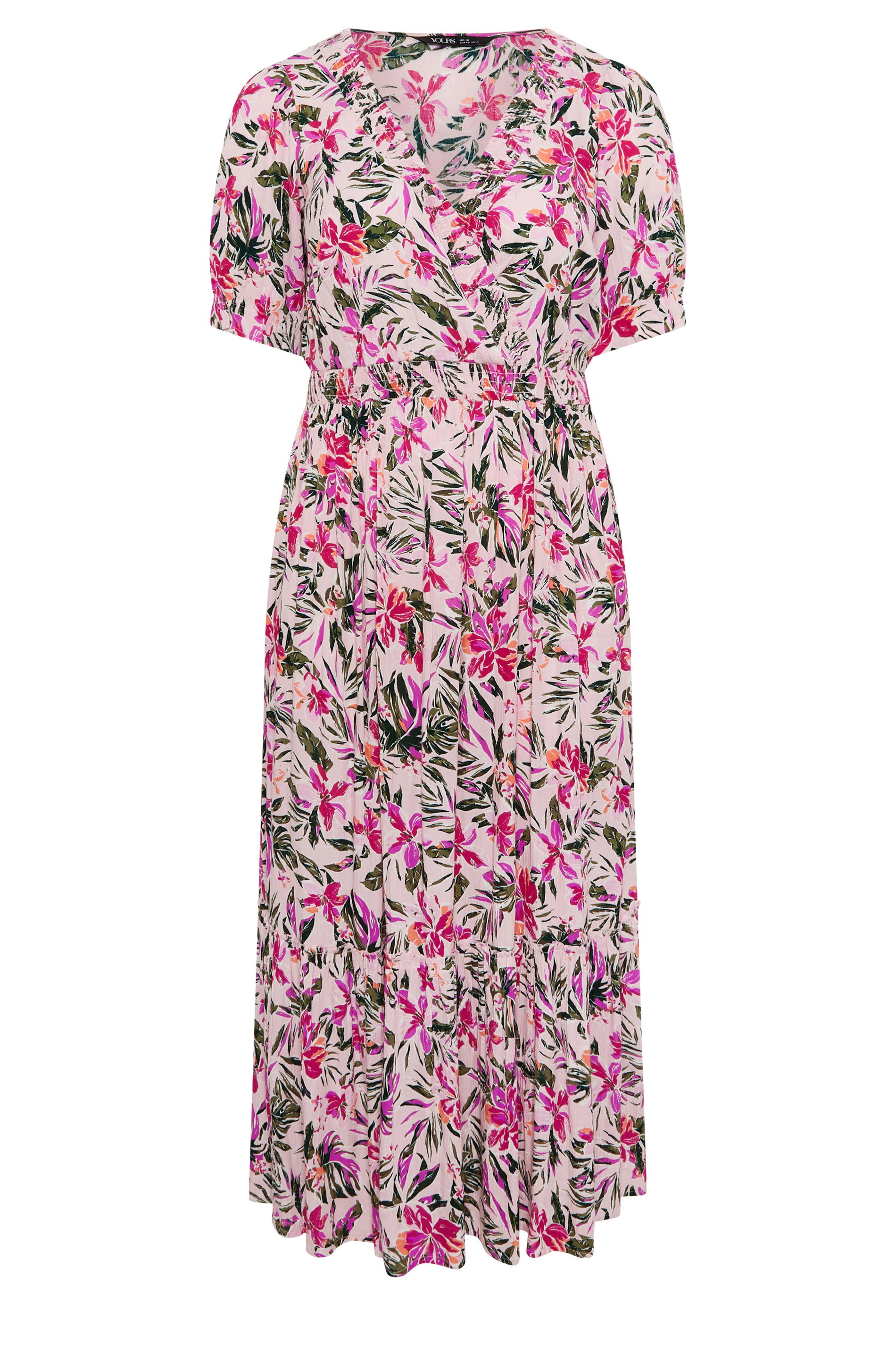 YOURS Plus Pink Tropical Shirred Neck Maxi Dress | Yours Clothing 5
