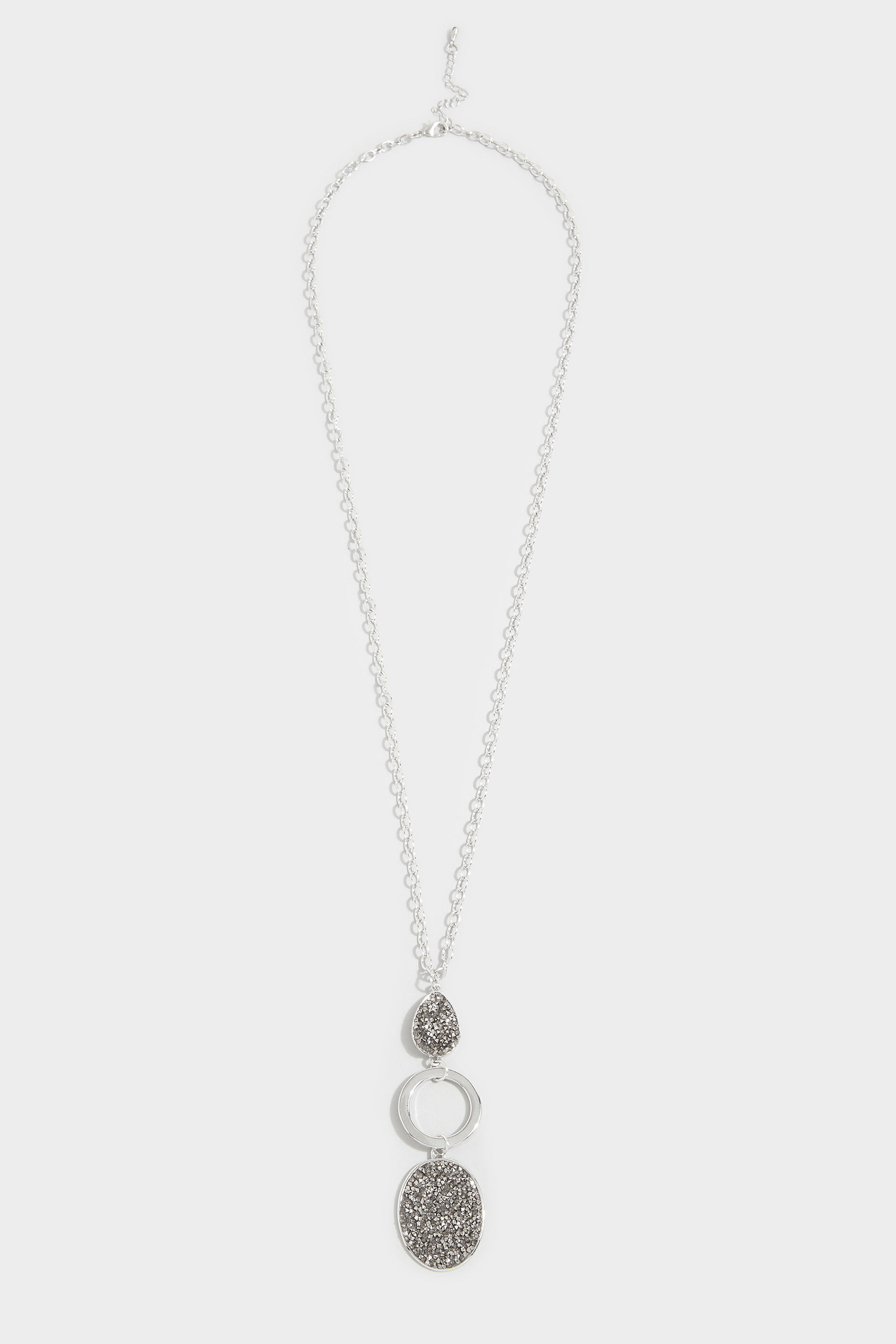Silver Tone Diamante Teardrop Pendant Long Necklace 1