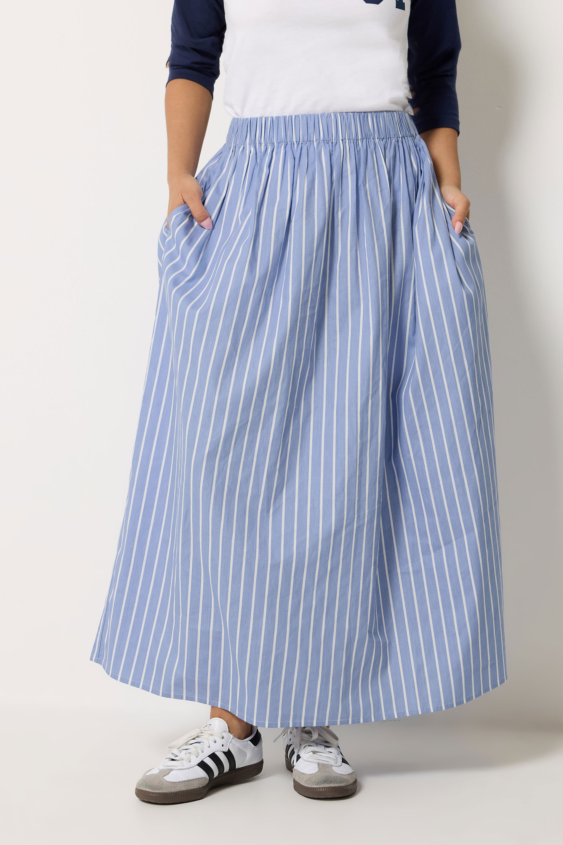 PixieGirl Petite Women's Blue Stripe Maxi Skirt | PixieGirl  1