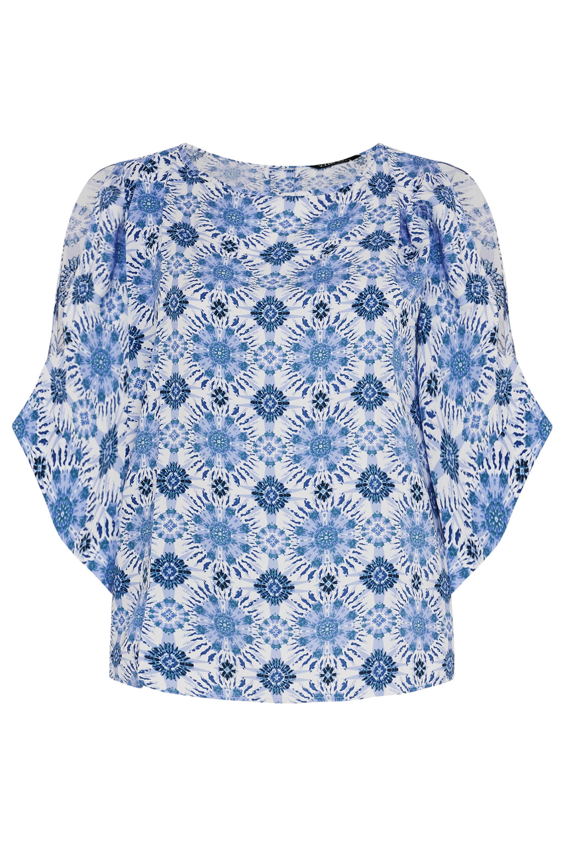 YOURS Plus Size Blue Abstract Print Cold Shoulder Blouse | Yours Clothing