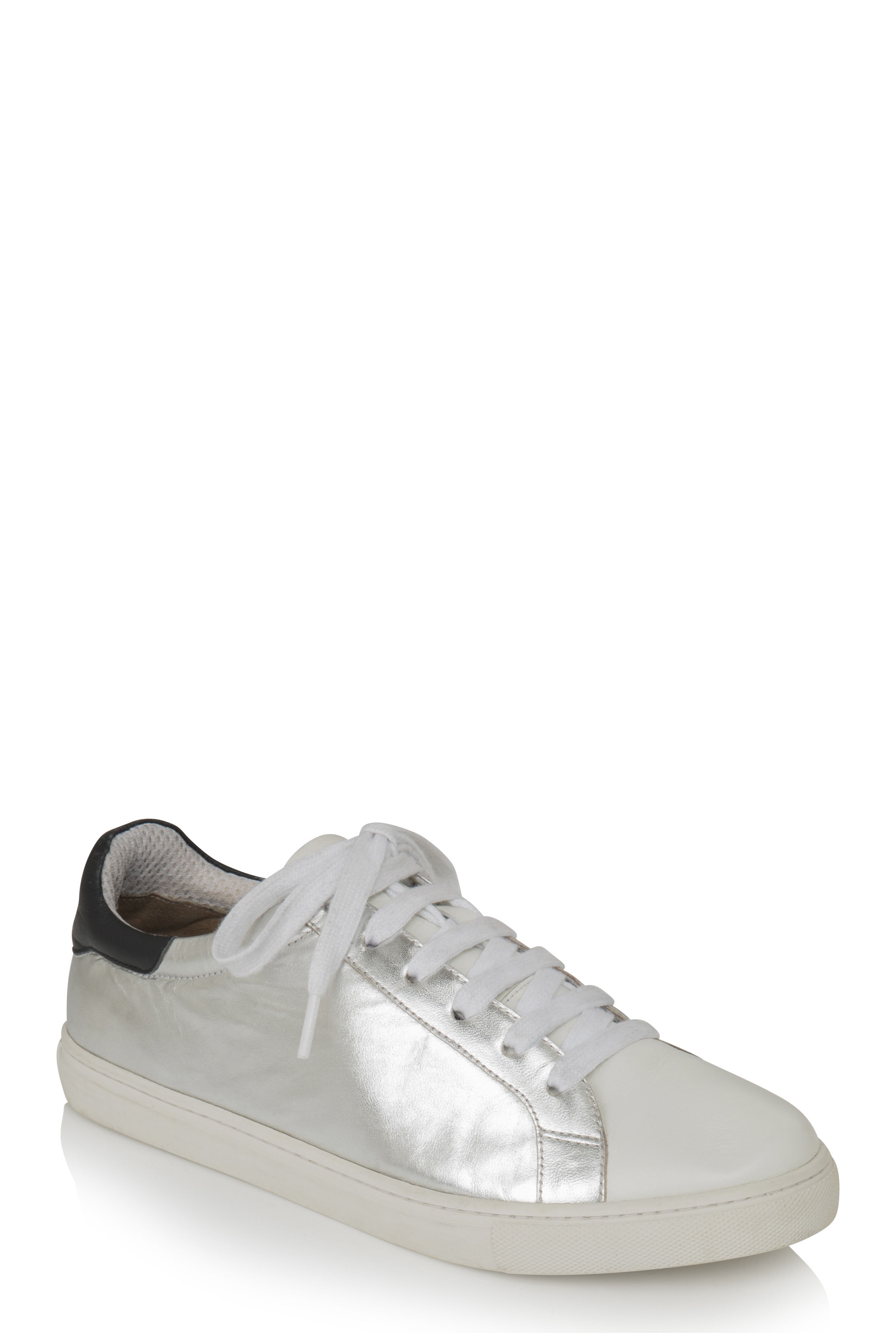 Silver Leather Lace Up Trainers | Long Tall Sally