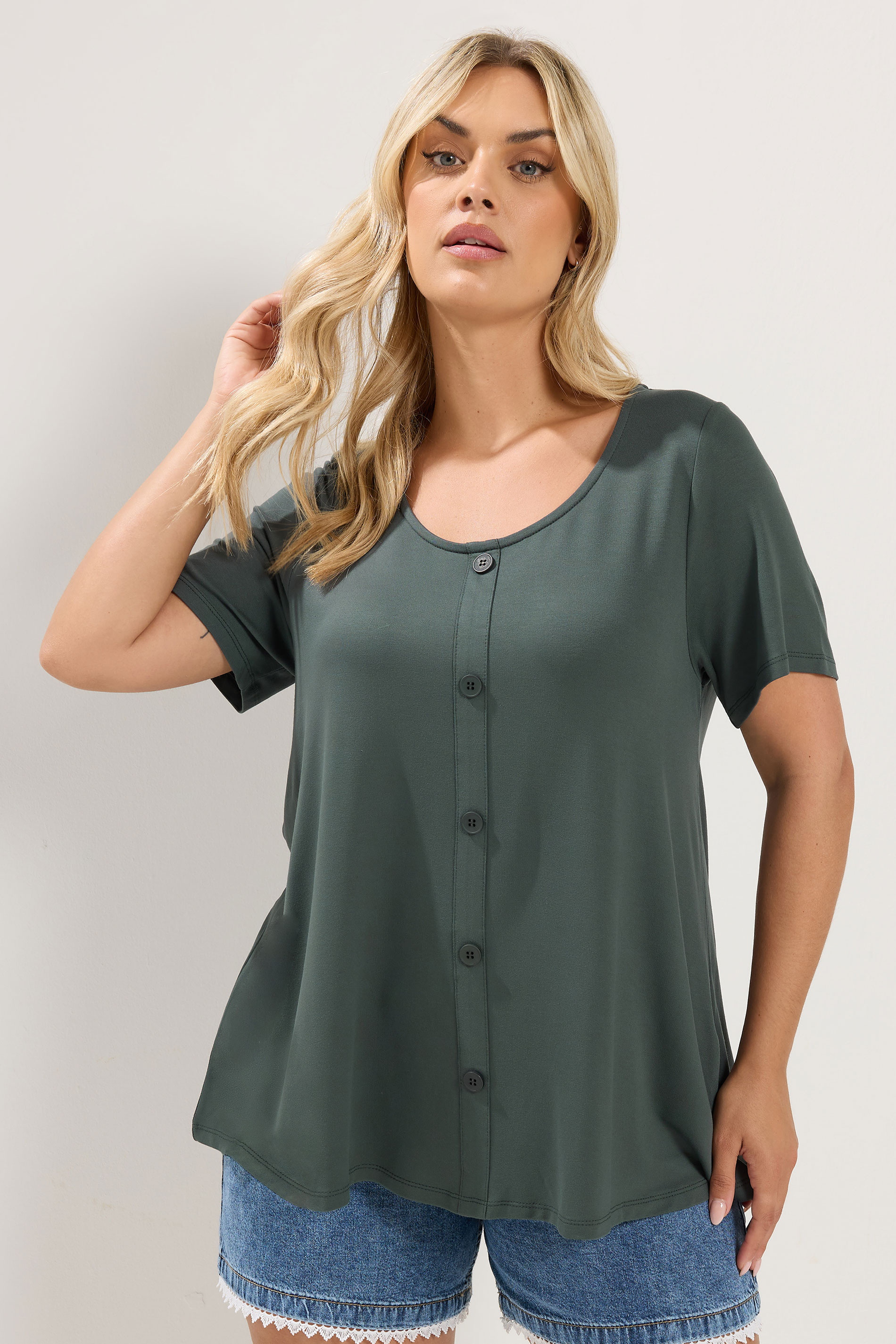 YOURS Plus Size Khaki Green Soft Touch Top | Yours Clothing 3