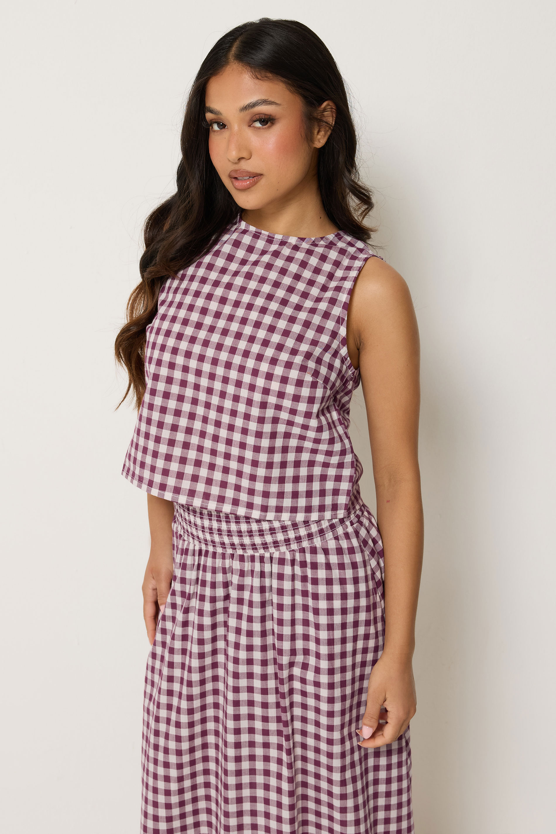 PixieGirl Petite Women's Burgundy Red Cotton Gingham Top | PixieGirl  3