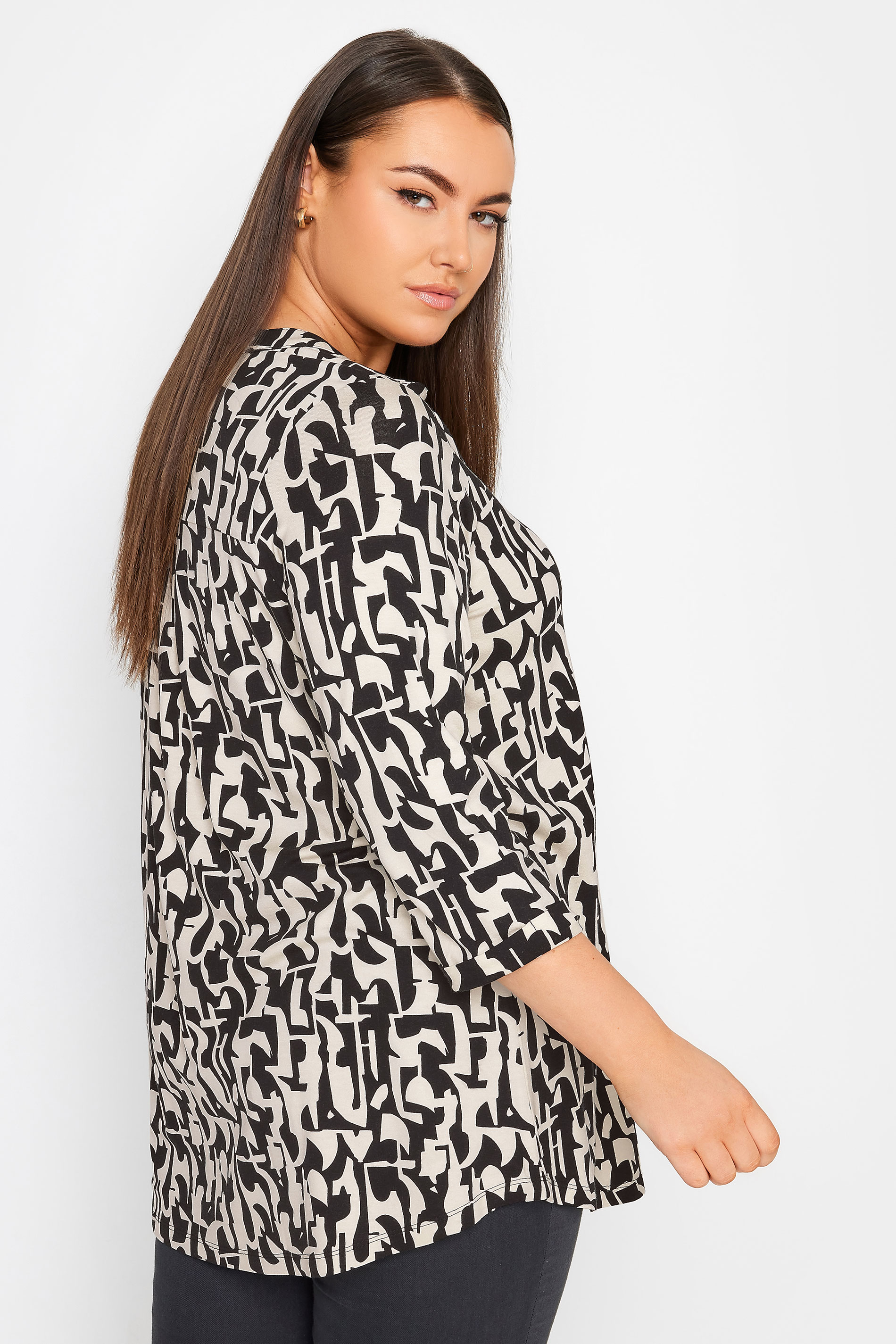 YOURS Plus Size Black & Ivory White Abstract Print Oversized Shirt | Yours Clothing 3