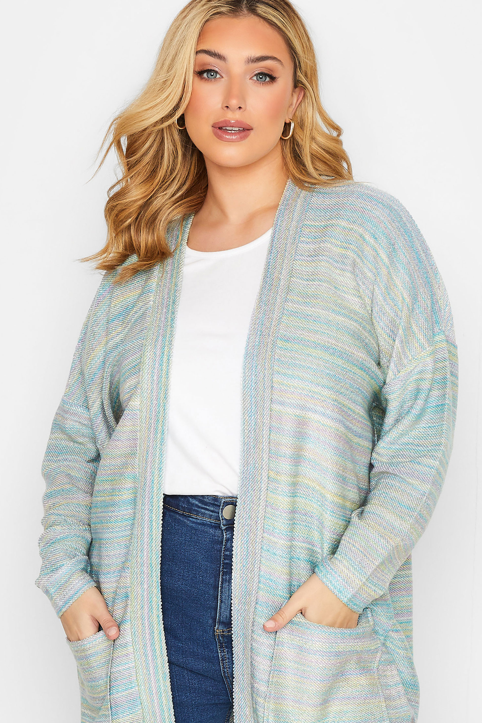 YOURS LUXURY Plus Size Pastel Blue Marl Soft Touch Cardigan | Yours Clothing 1