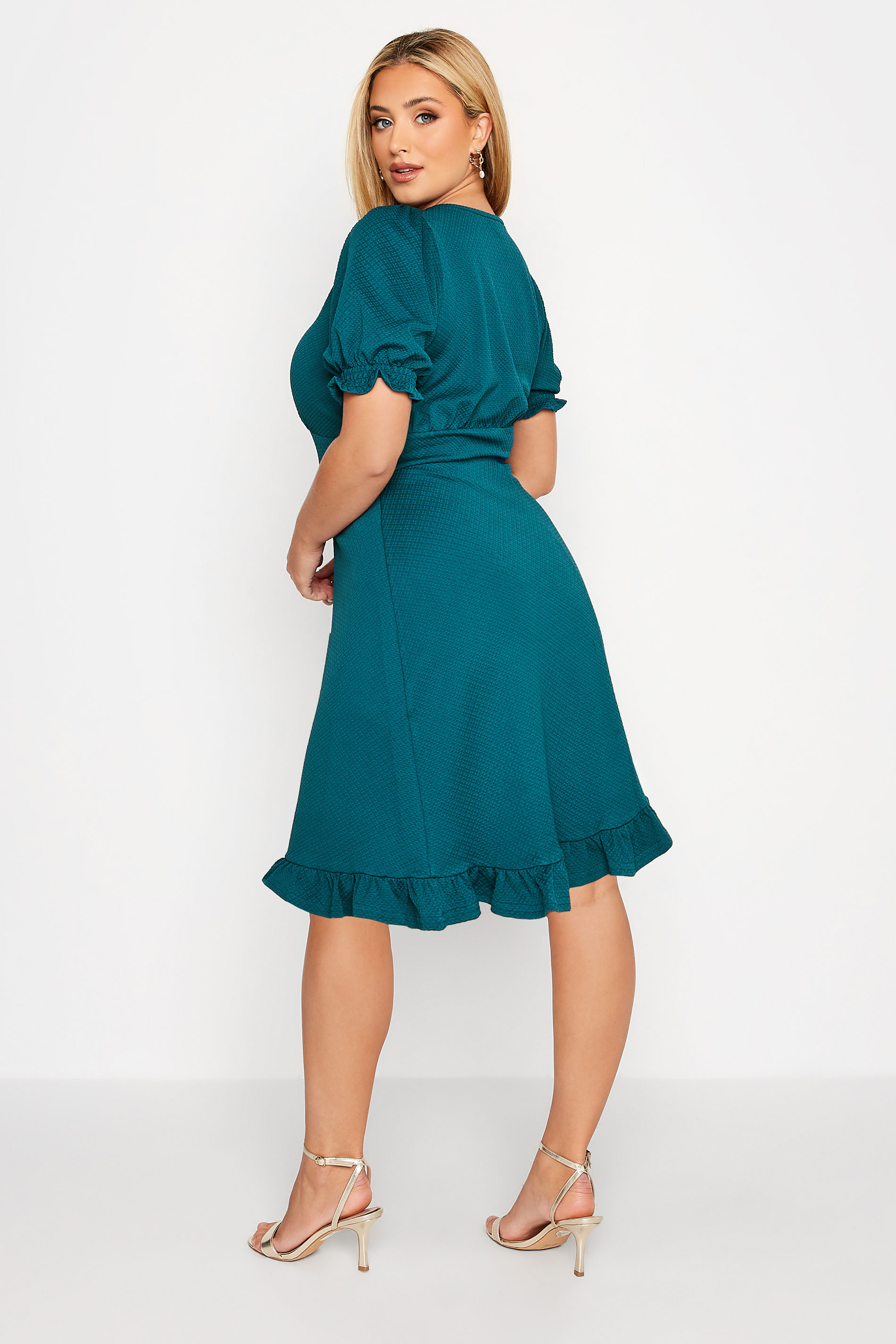 Curve Plus Size Teal Blue Ruffle Hem Mini Dress | Yours Clothing 3