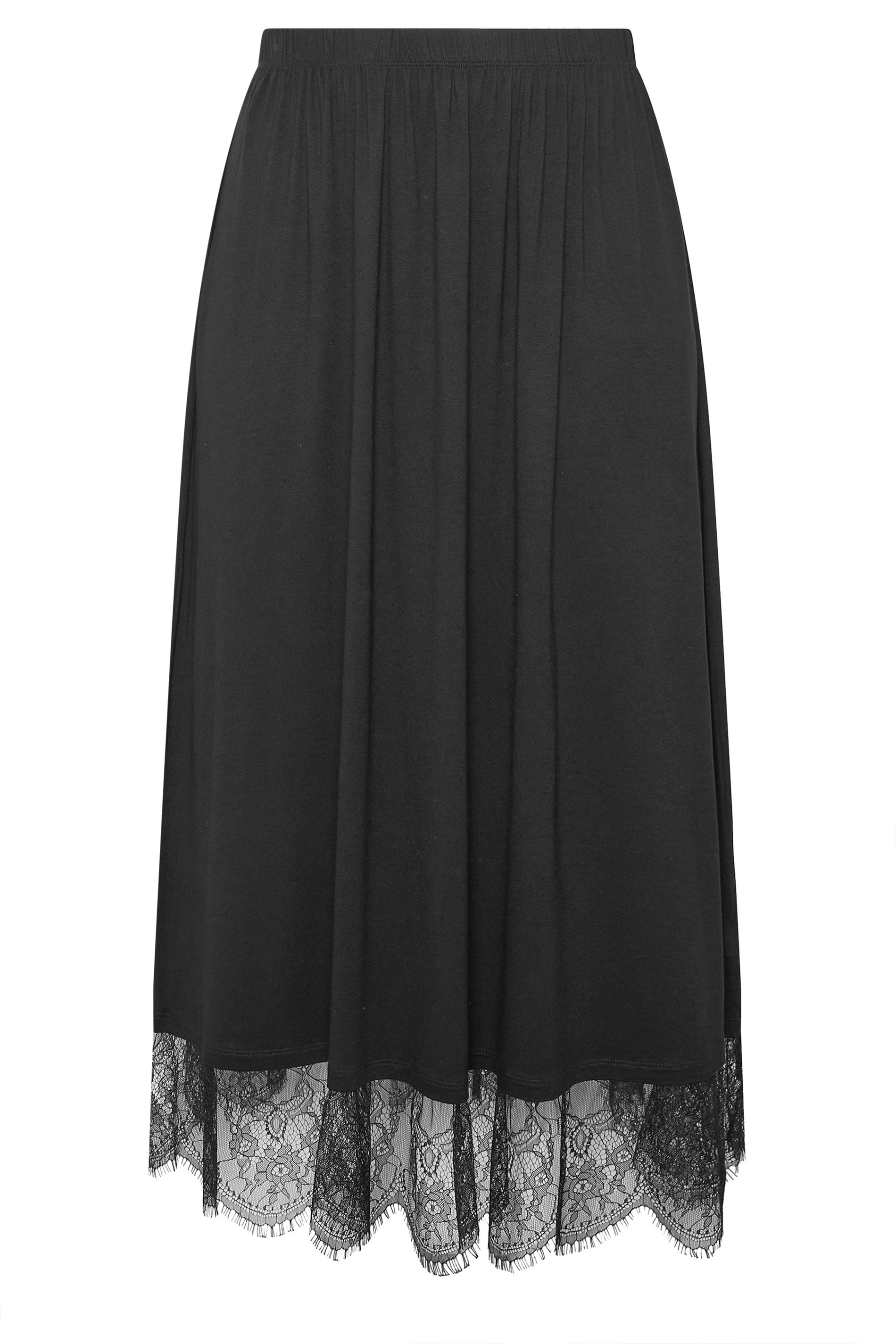 YOURS Plus Size Black Lace Trim Gathered Skirt | Yours Clothing 6