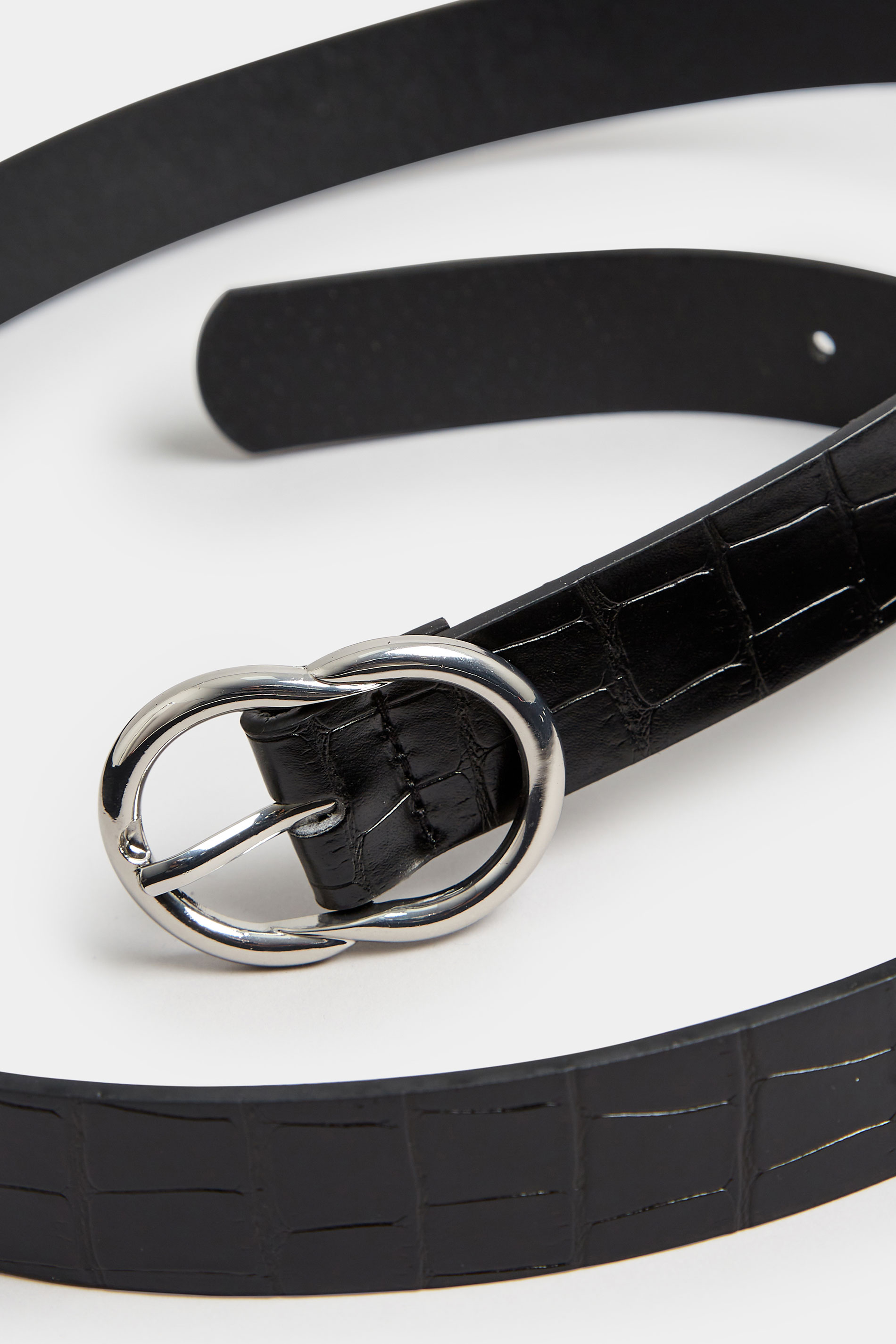 Black Croc Twisted Oval Buckle Belt | Yours Clothing 3