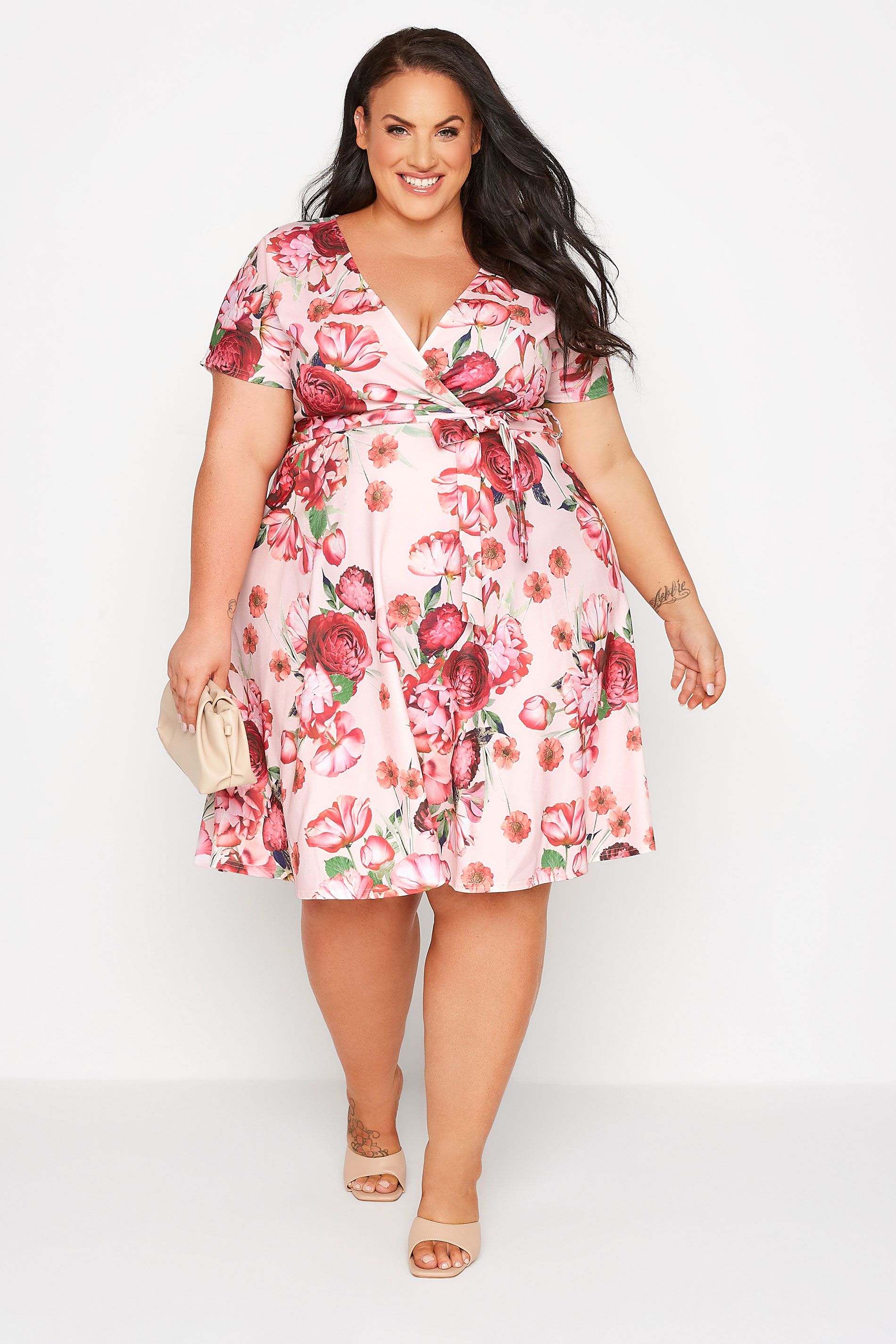 YOURS LONDON Plus Size Pink Floral Print Wrap Midi Dress | Yours Clothing 1