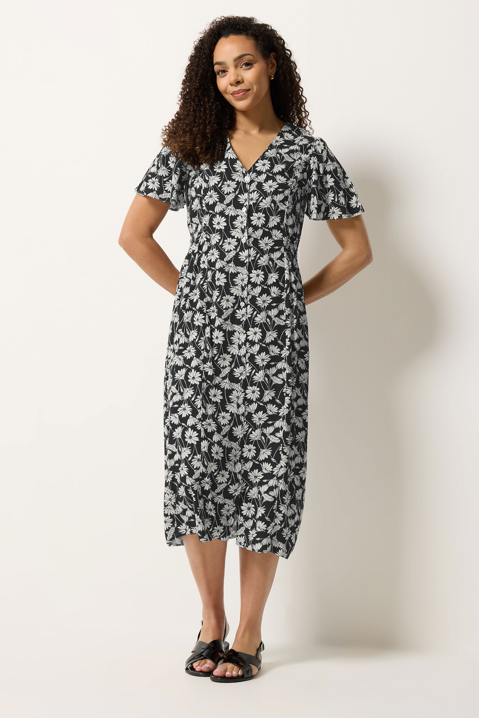 M&Co Black Daisy Print Midi Tea Dress | M&Co 1