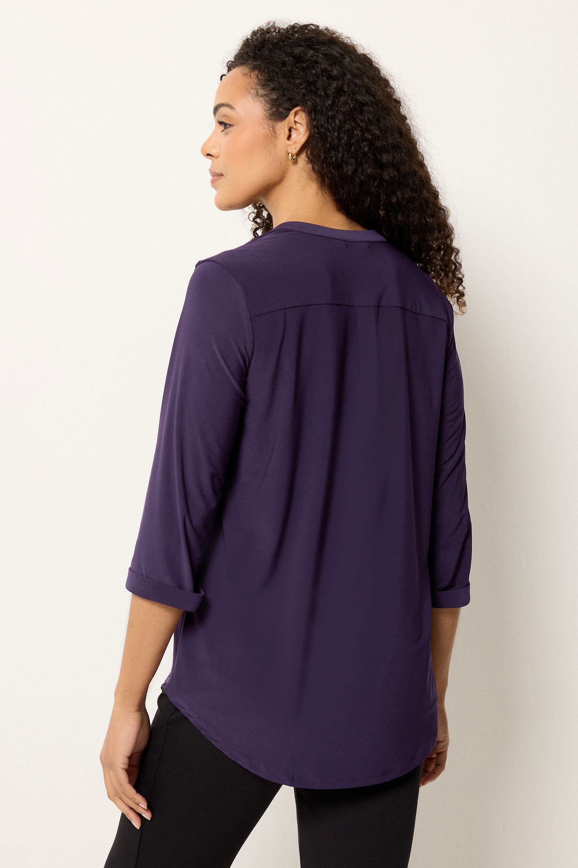 M&Co Purple Half Placket Collarless Shirt | M&Co 2