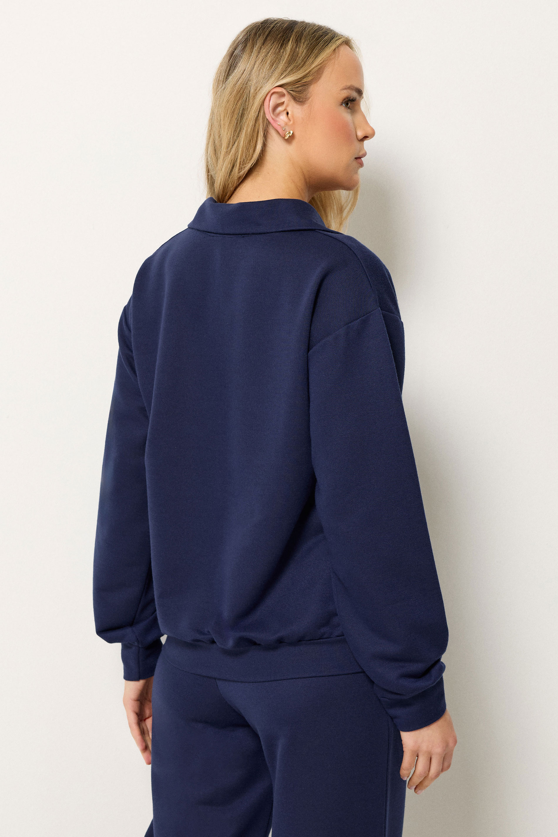 LTS Tall Women's Set Navy Blue Collared Sweatshirt & Wide Leg Trousers | Long Tall Sally 5