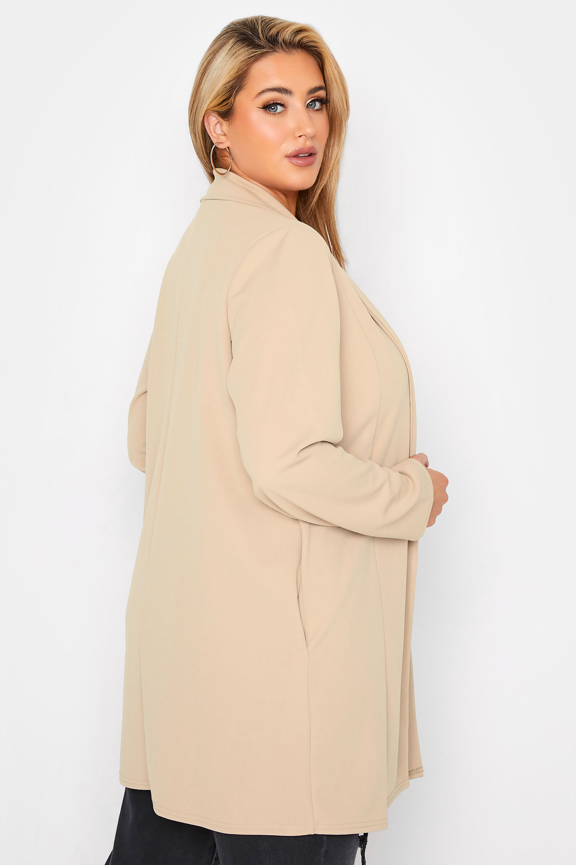 YOURS Curve Plus Size Beige Brown Longline Blazer | Yours Clothing  3