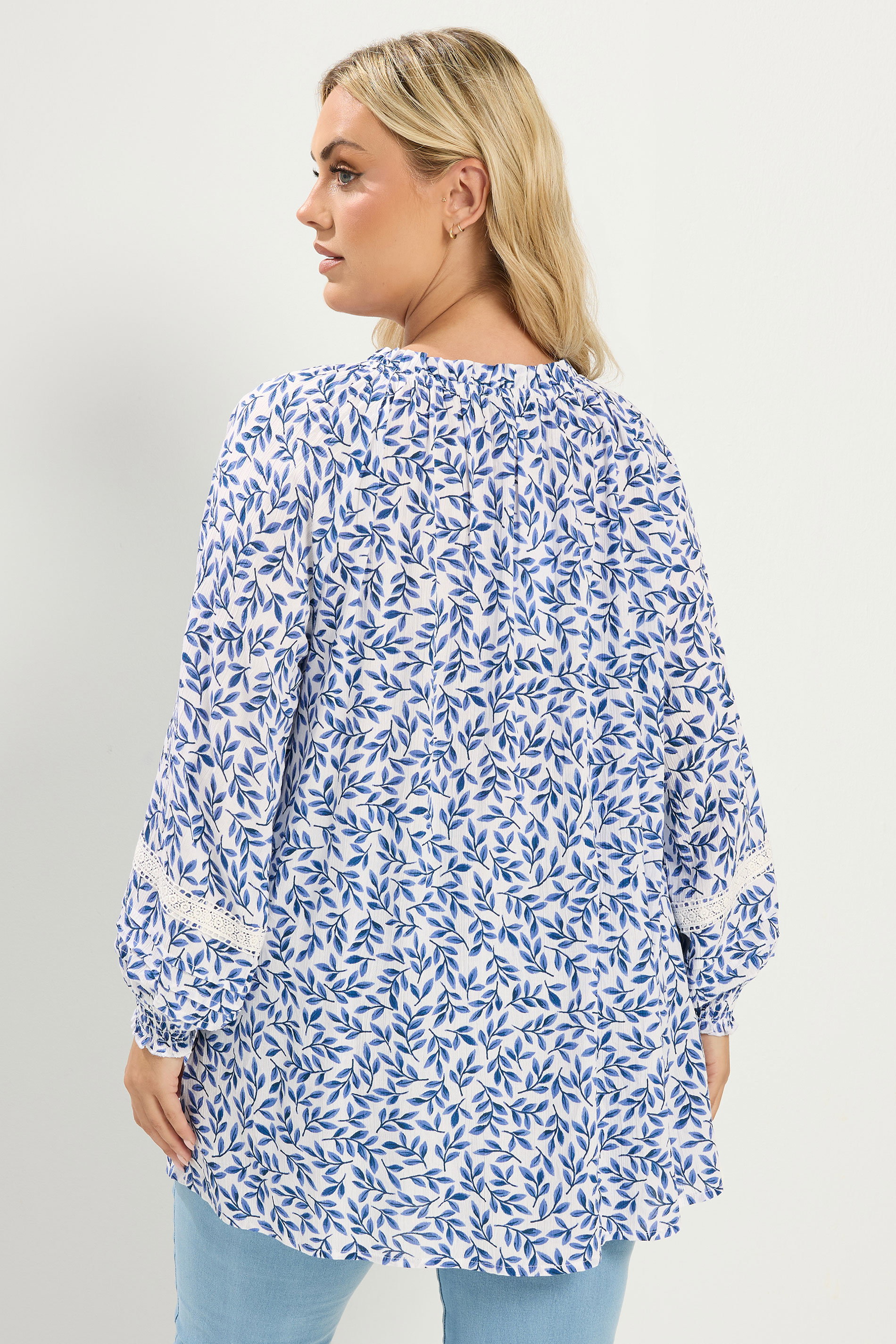 YOURS Plus Size Blue Leaf Pintuck Blouse | Yours Clothing 4