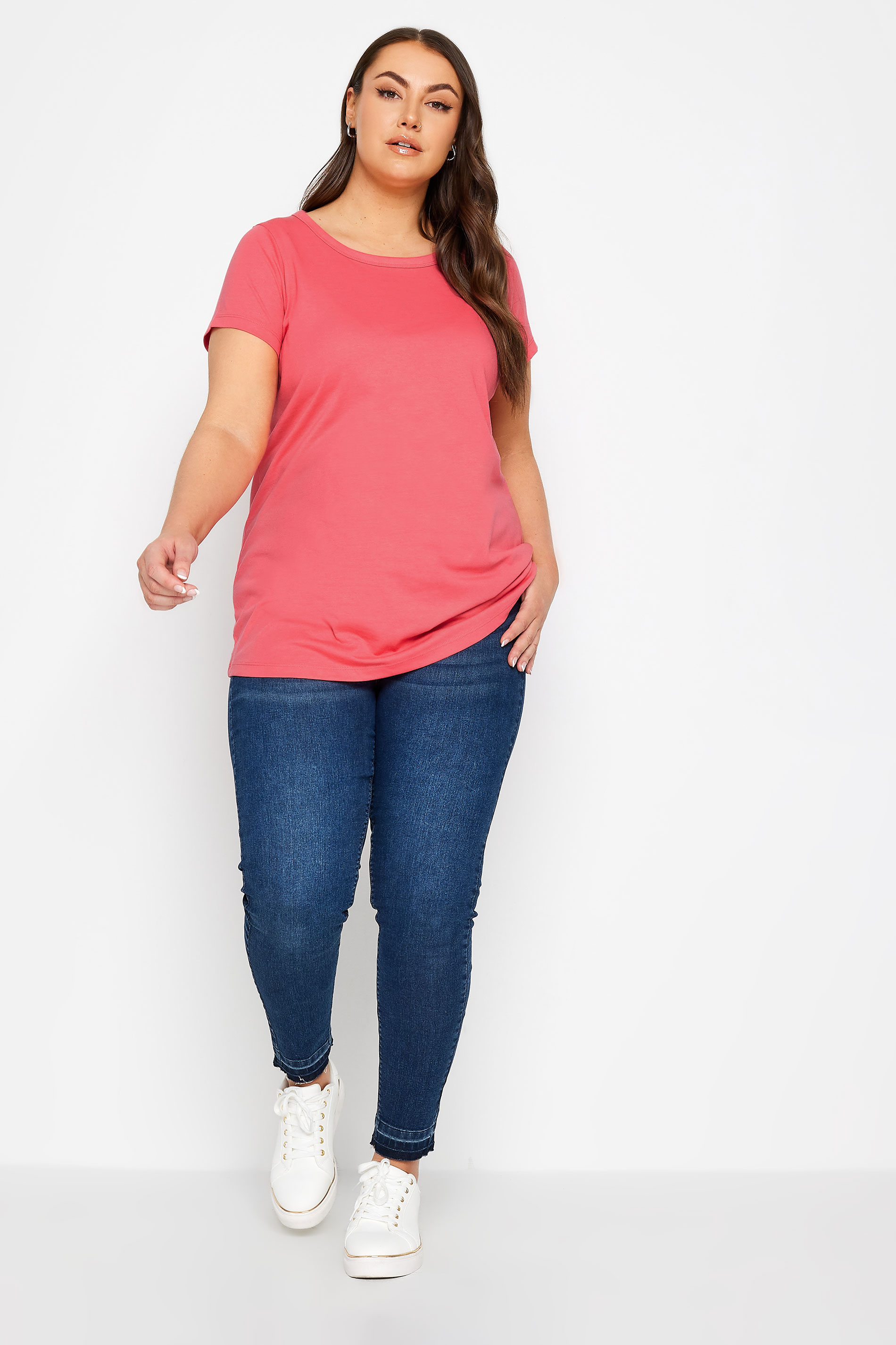 YOURS Plus Size Coral Pink Short Sleeve T-Shirt | Yours Clothing 2