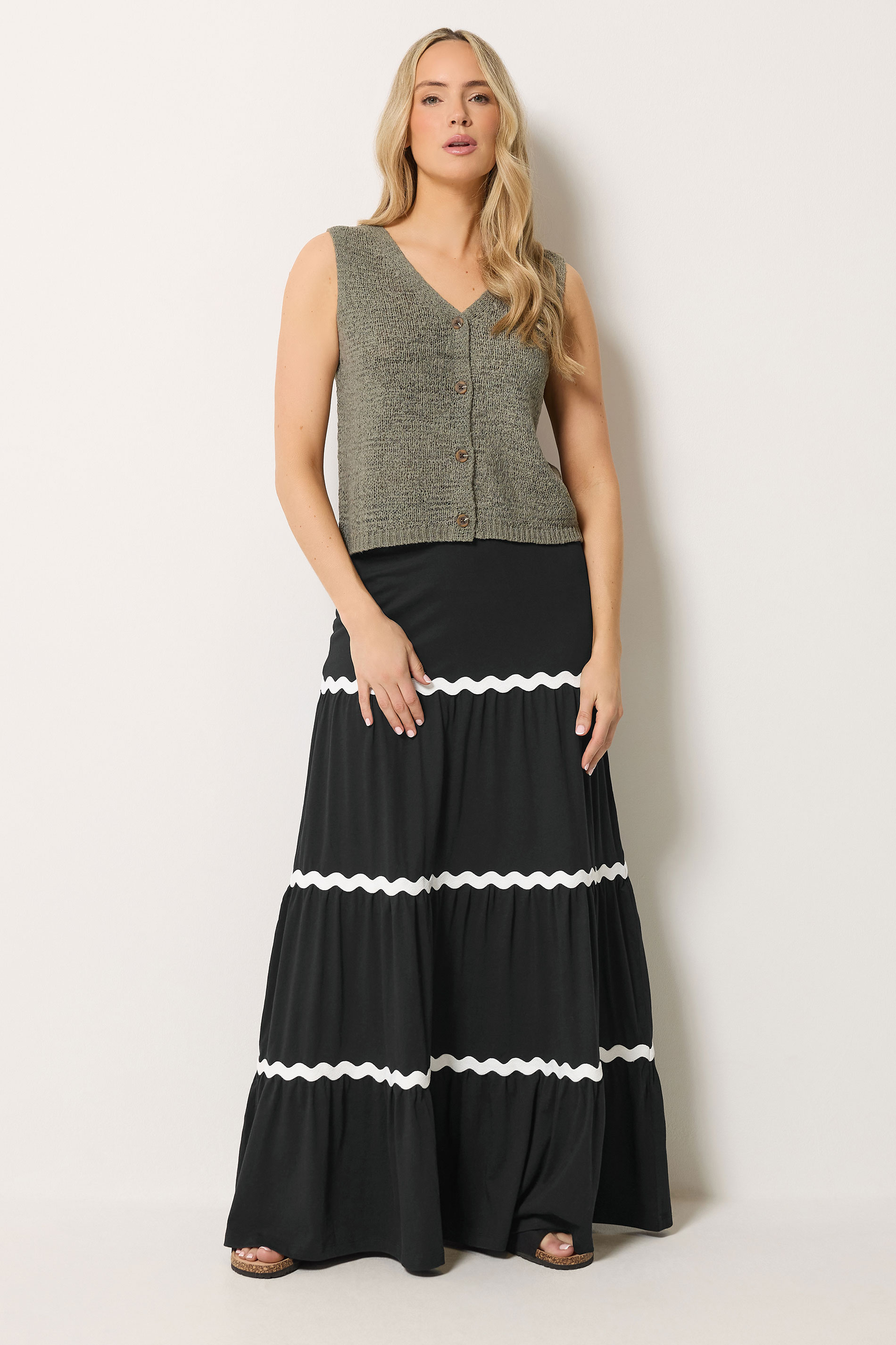 LTS Tall Women's Black Contrast Swirl Cotton Maxi Skirt | Long Tall Sally 3