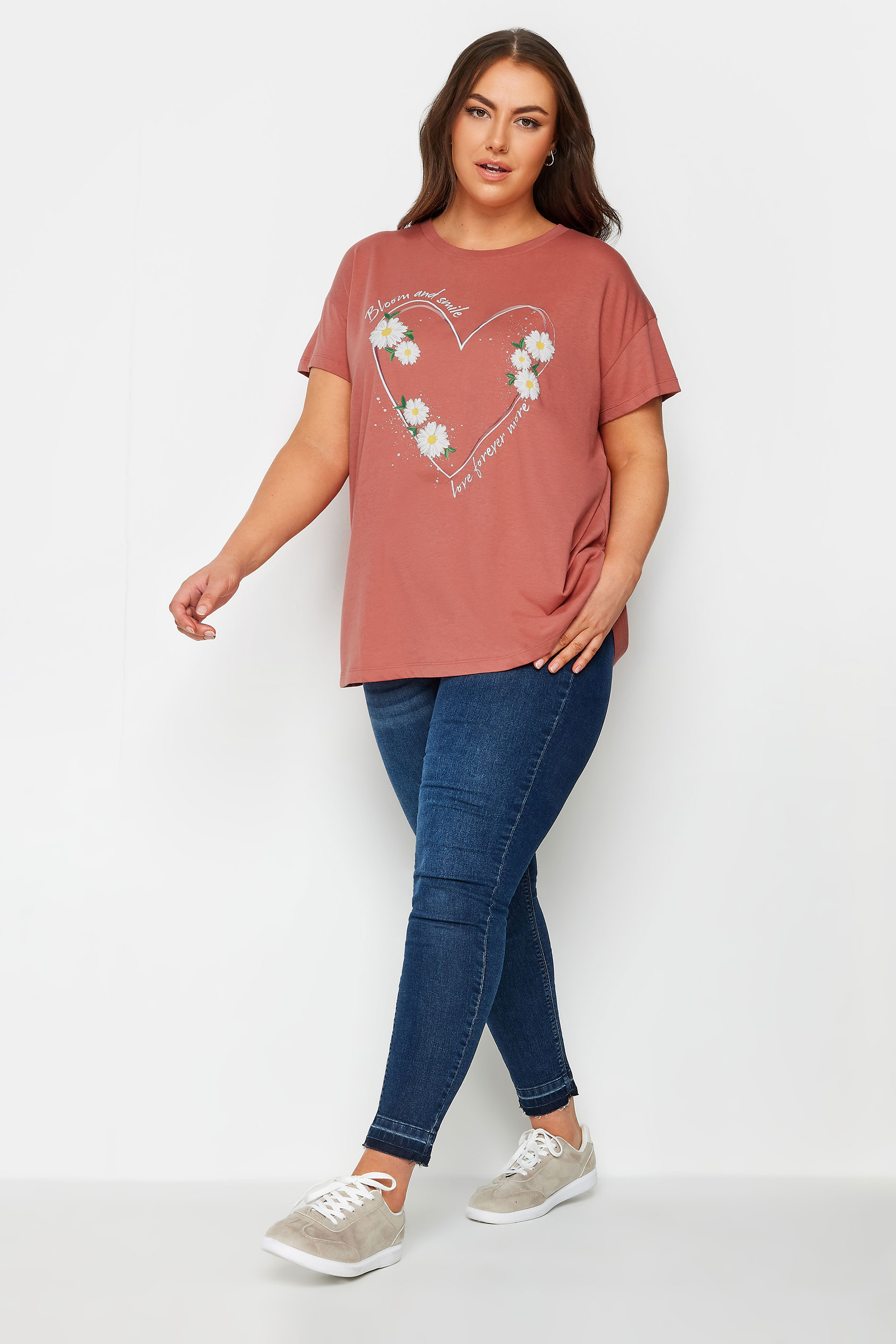 YOURS Plus Size Pink 'Bloom And Smile' Printed T-Shirt | Yours Clothing 2