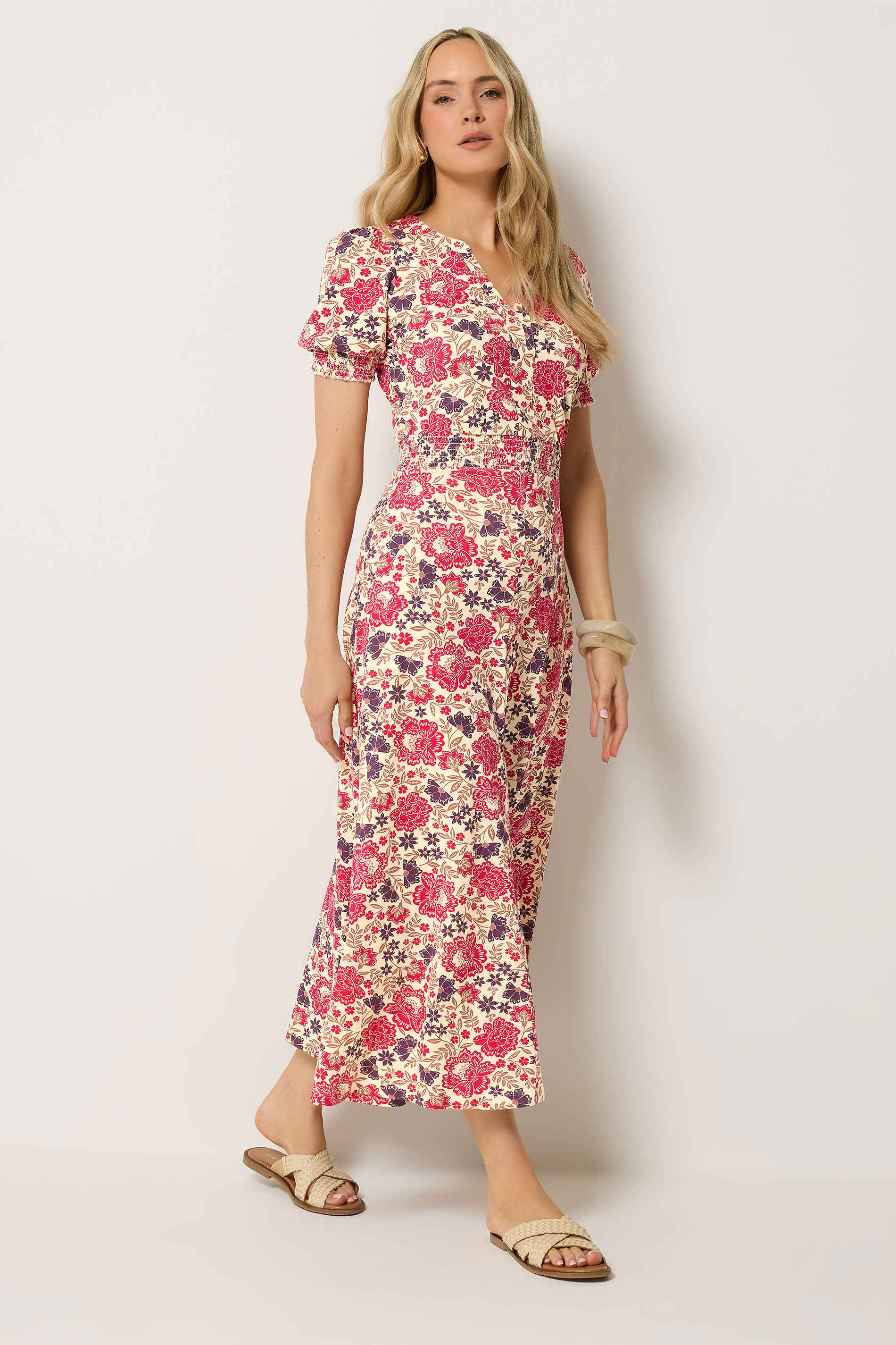 LTS Tall Women's Natural Brown & Pink Floral Cotton Maxi Dress | Long Tall Sally 3