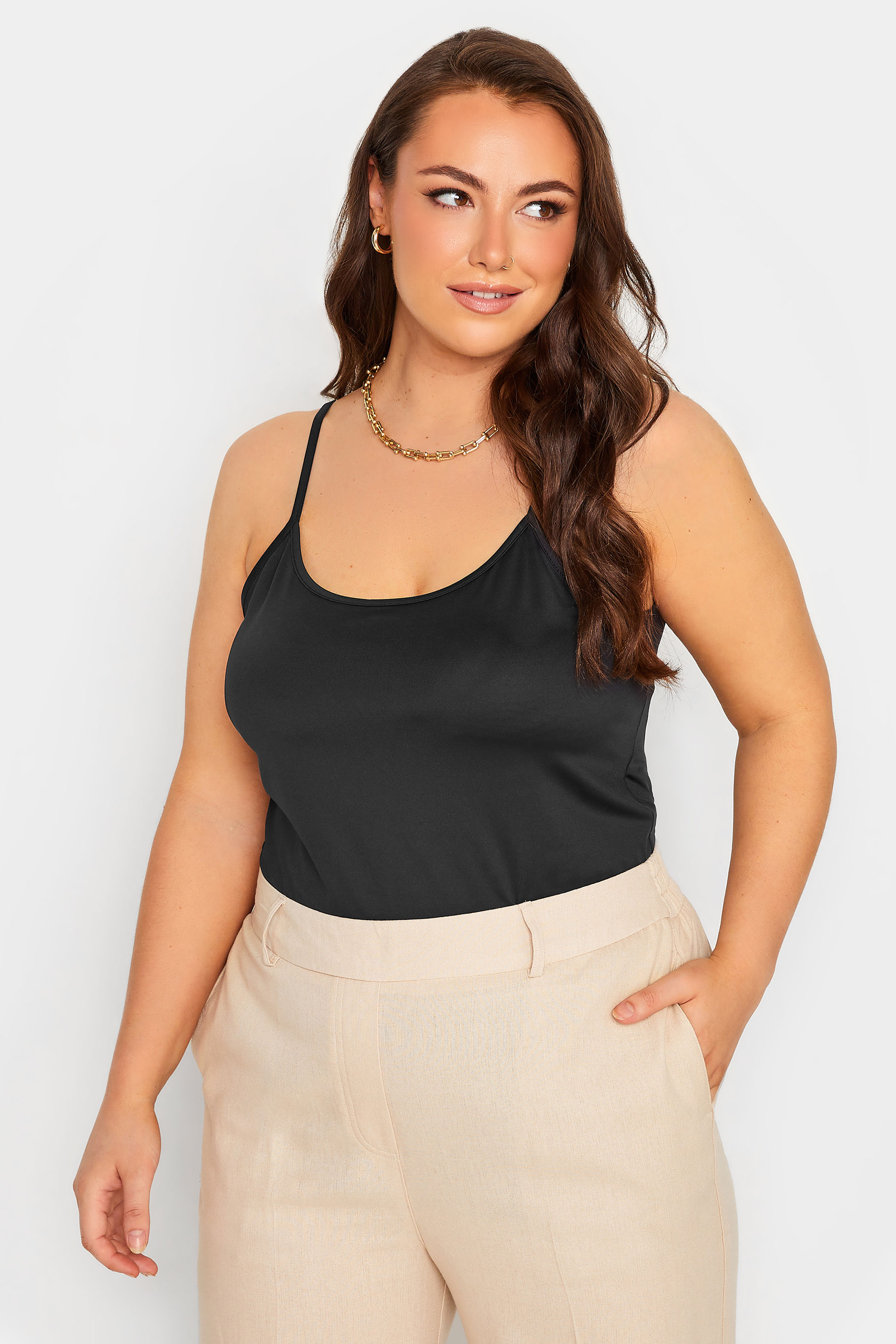 YOURS Curve Black Strappy Vest Top | Yours Clothing 1