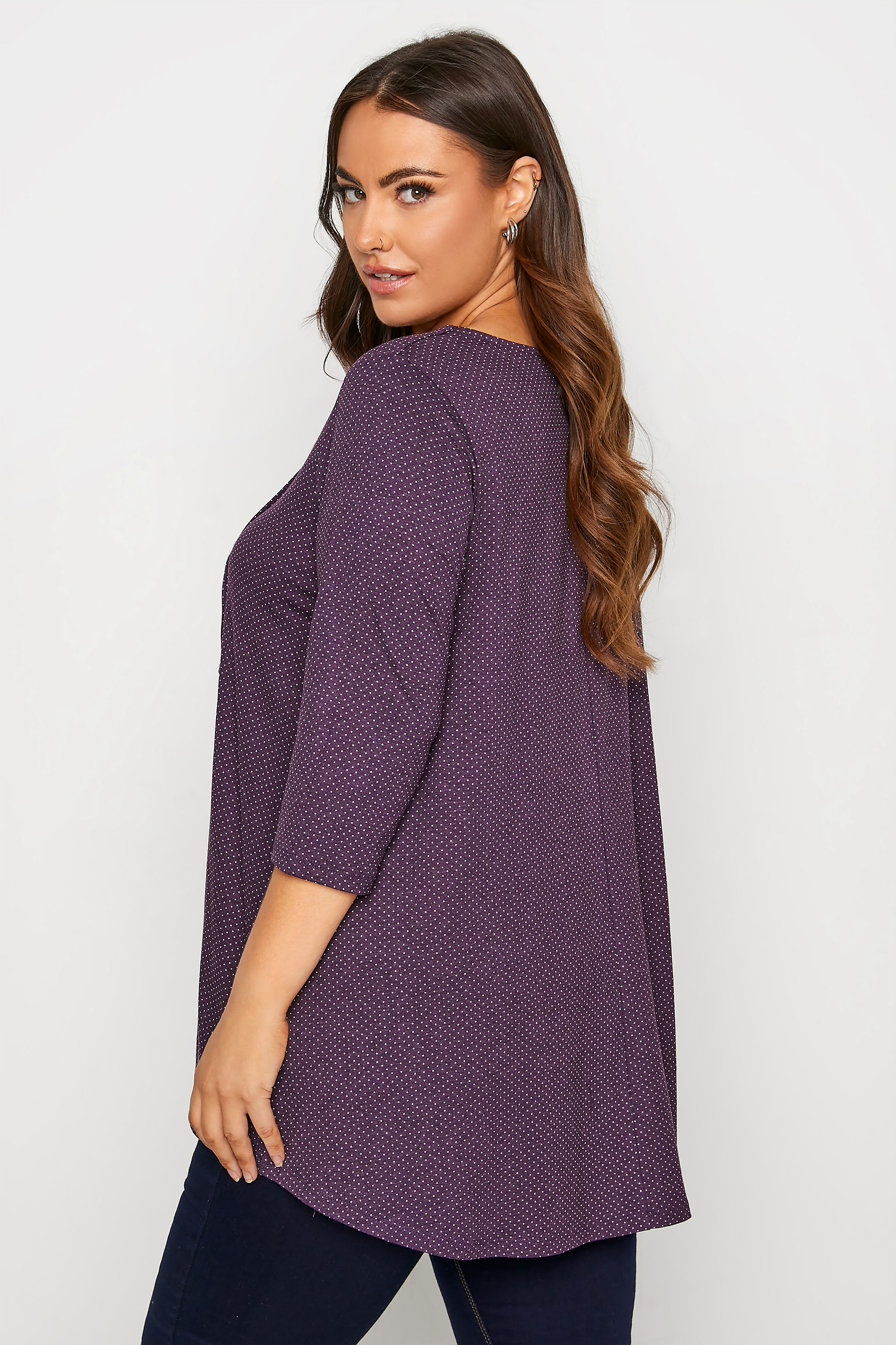 Plus Size Purple Polkadot Lace Up Top  | Yours Clothing 3