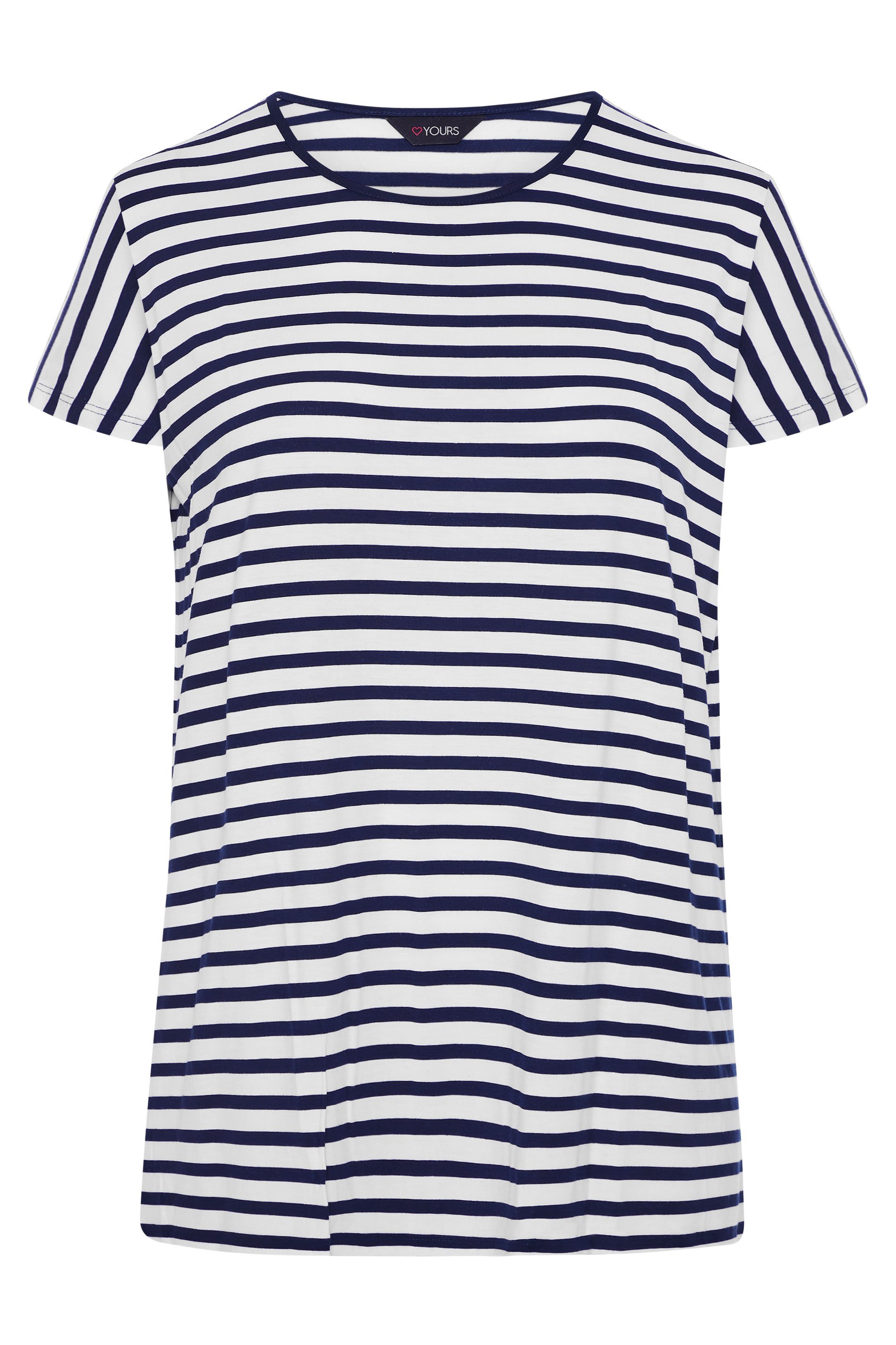 White and Navy Grown on Stripe Sleeve T-Shirt | Yours Clothing