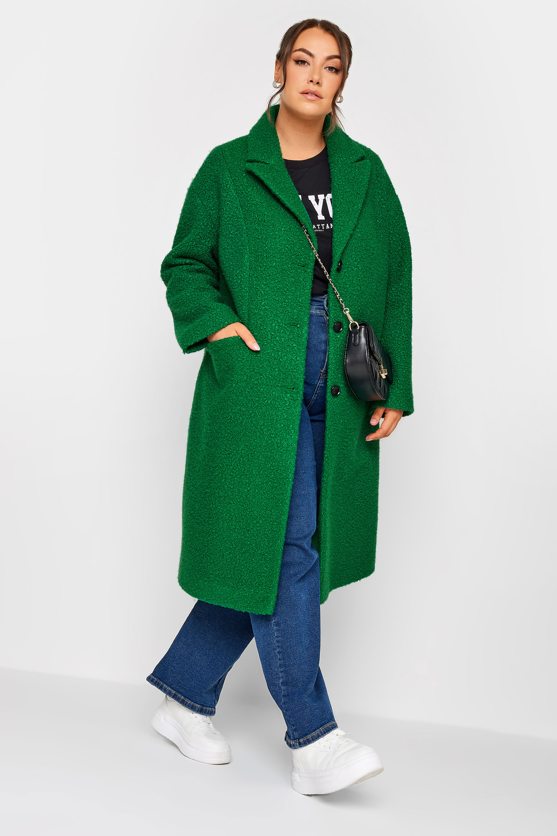 YOURS Plus Size Green Boucle Coat | Yours Clothing 1