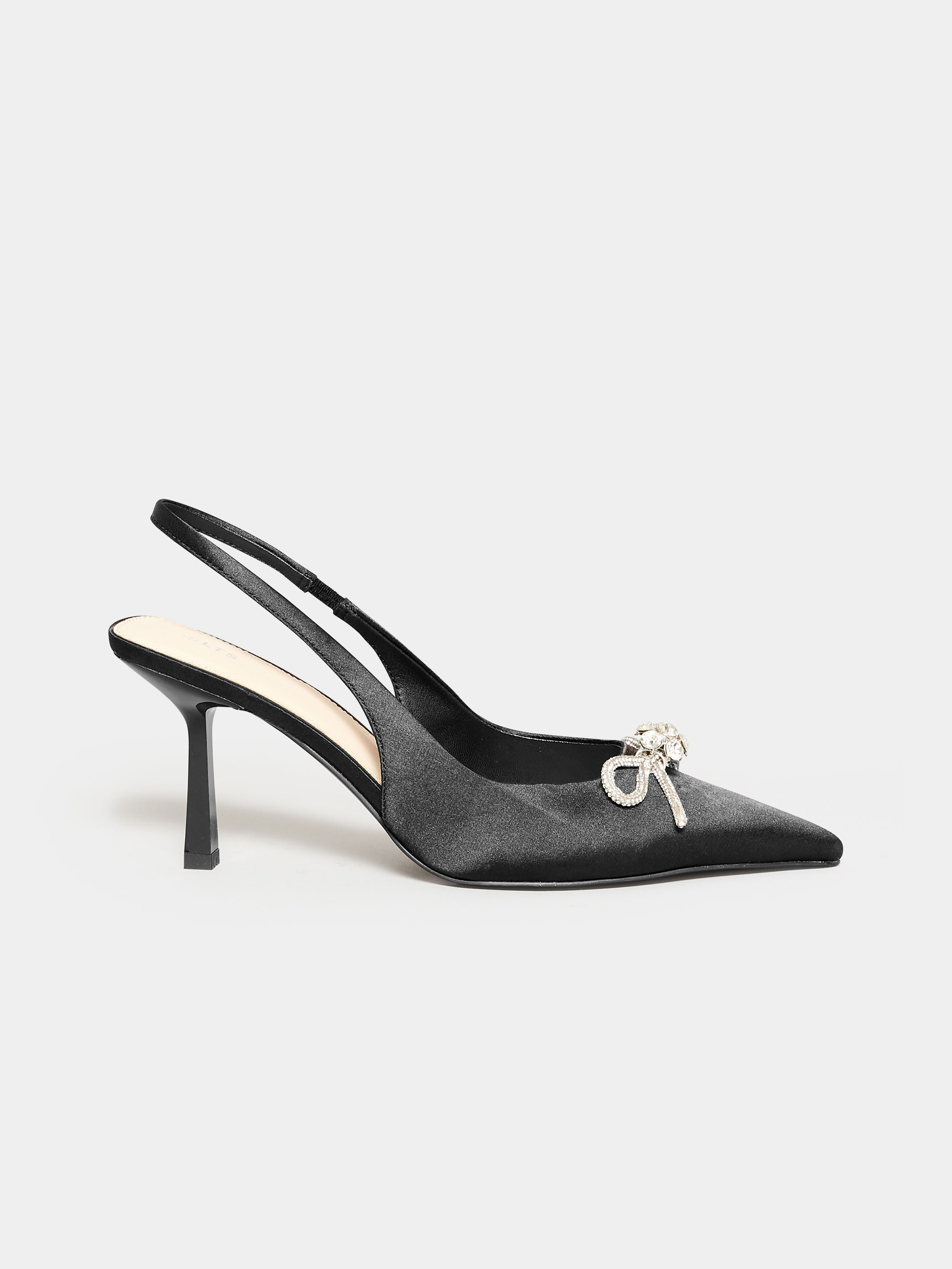 LTS Black Diamante Slingback Court Shoes In Standard D Fit | Long Tall ...