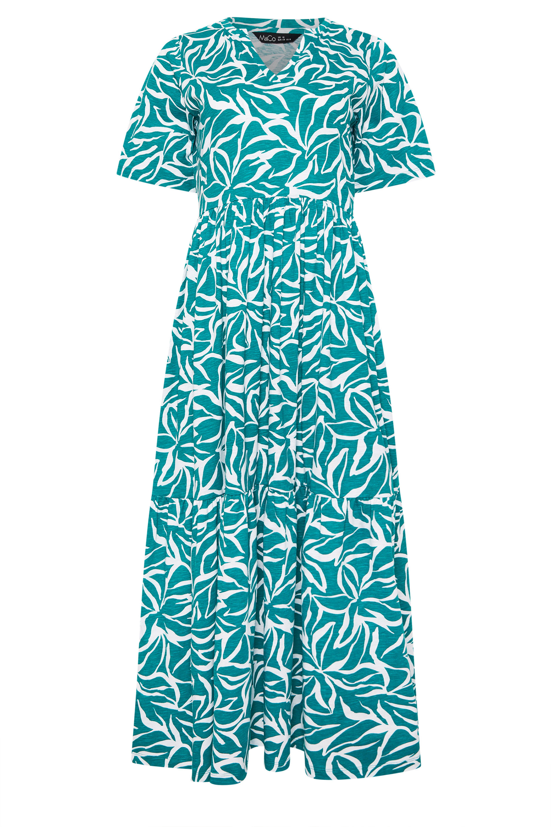 M&Co Teal Green Abstract Print Tiered Cotton Maxi Dress | M&Co 5