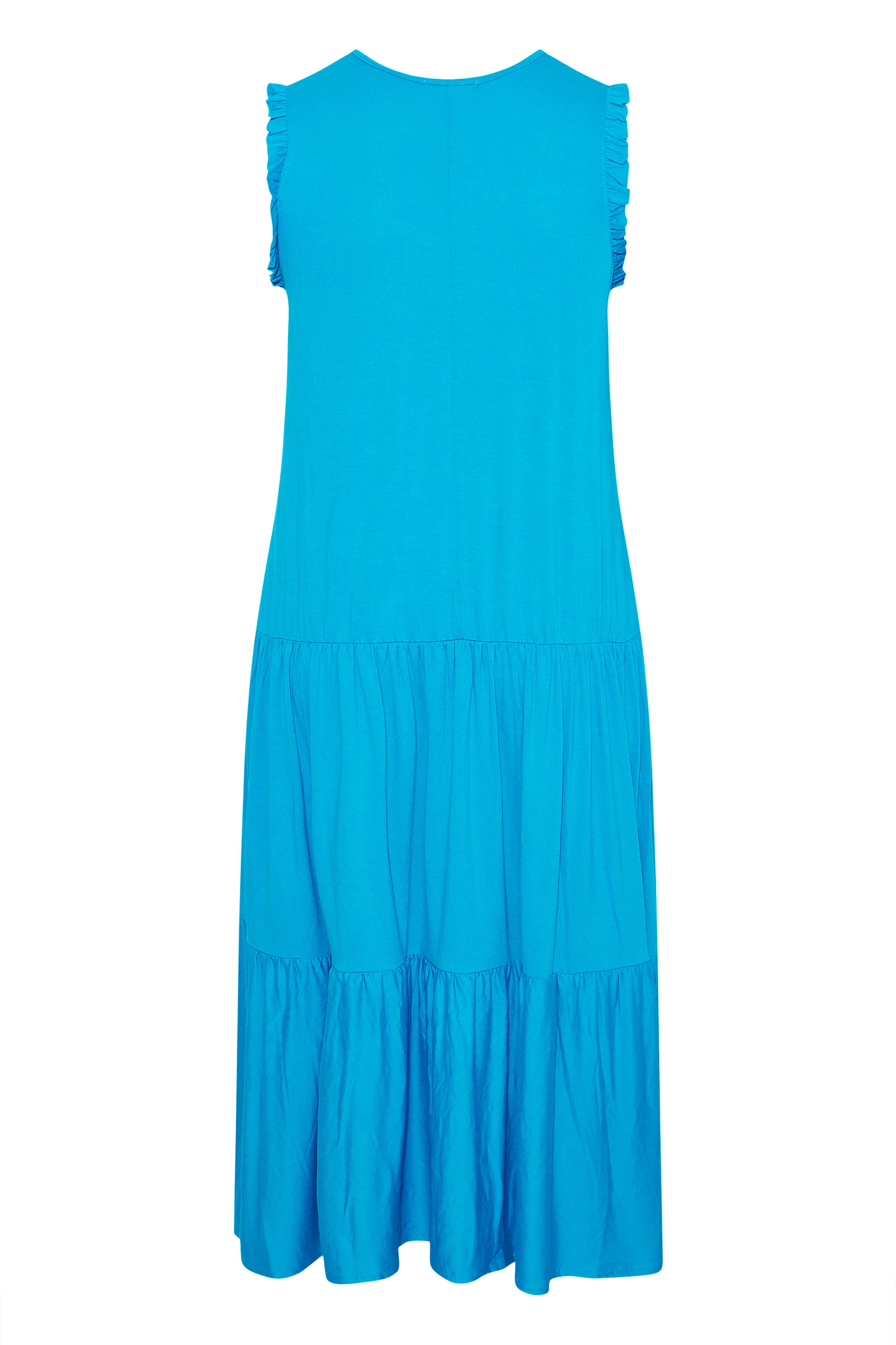 Blue Frill Sleeve Smock Maxi Dress 