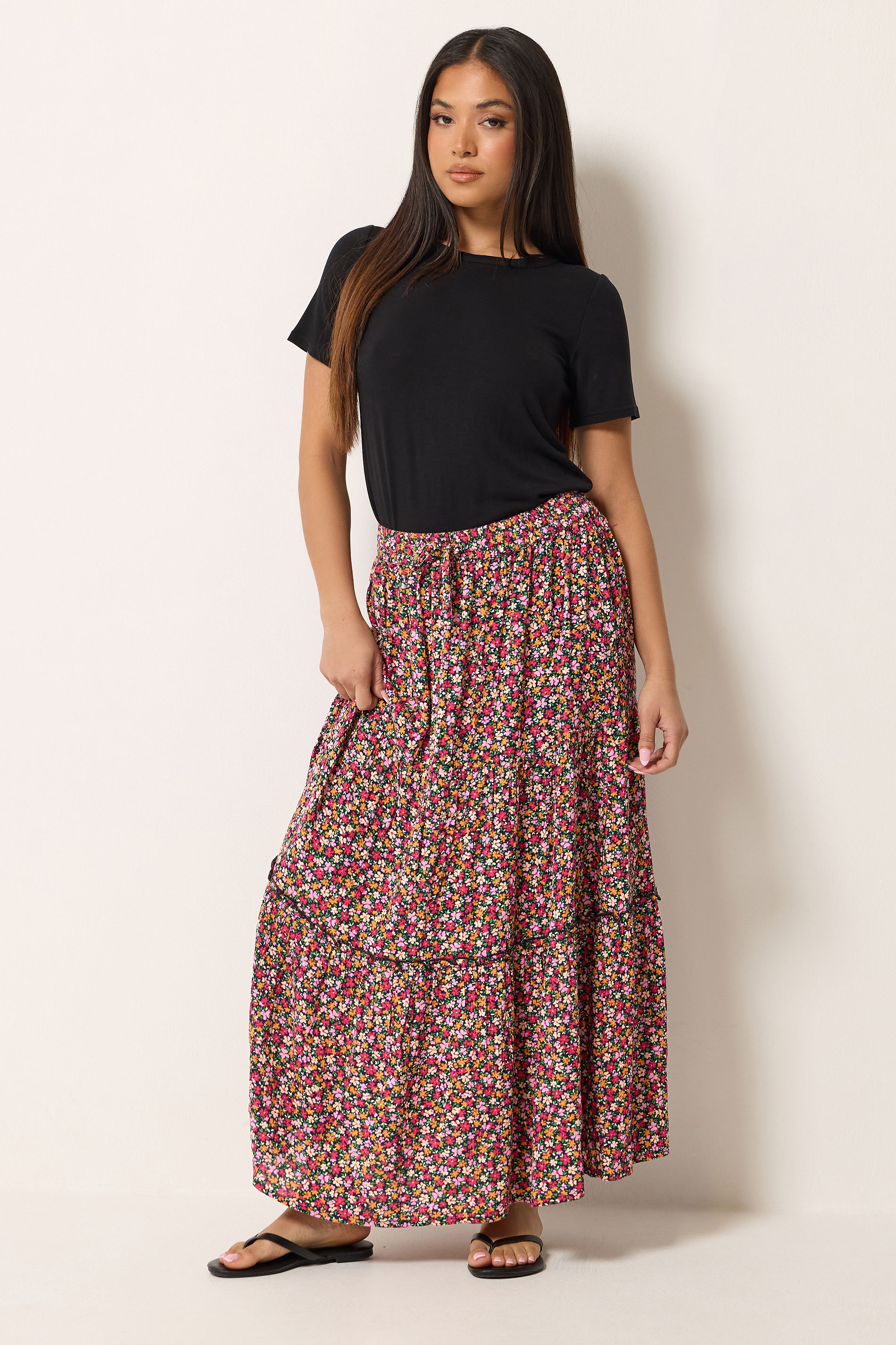 M&Co Petite Pink Ditsy Floral Maxi Skirt | M&Co 1