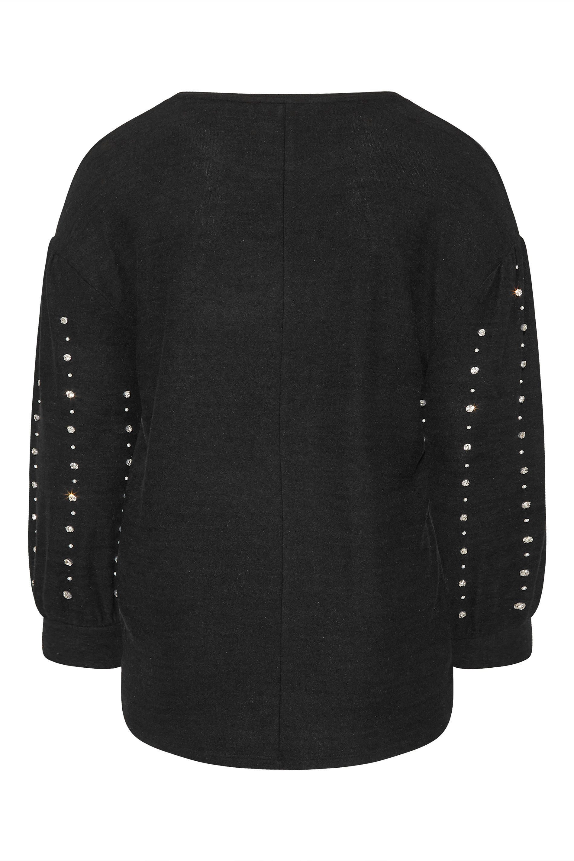 Plus Size Black Embellished Balloon Sleeve Knitted Jumper Yours Clothing