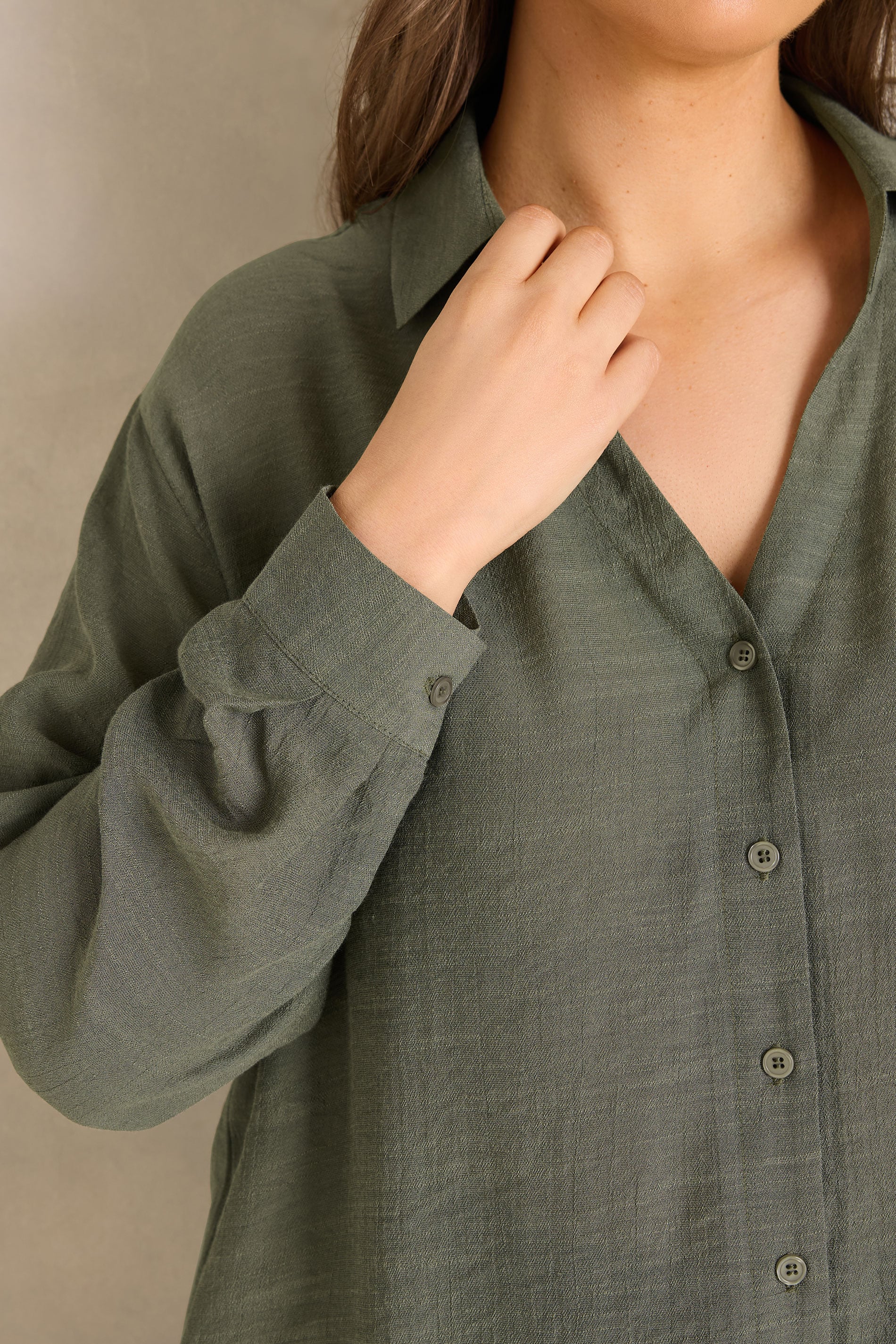 EVANS Plus Size Khaki Green Sheer Long Sleeve Shirt | Evans 4