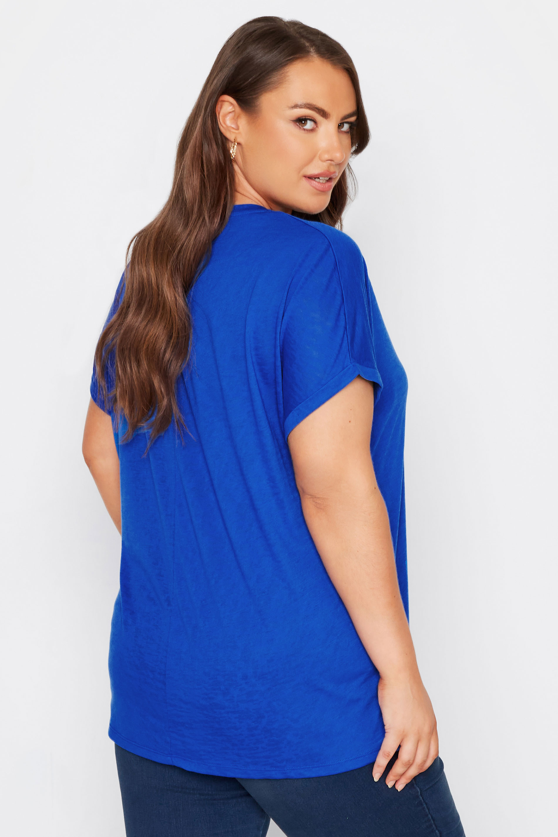 Plus Size Blue Burnout Grown On Sleeve T-Shirt | Yours Clothing 3