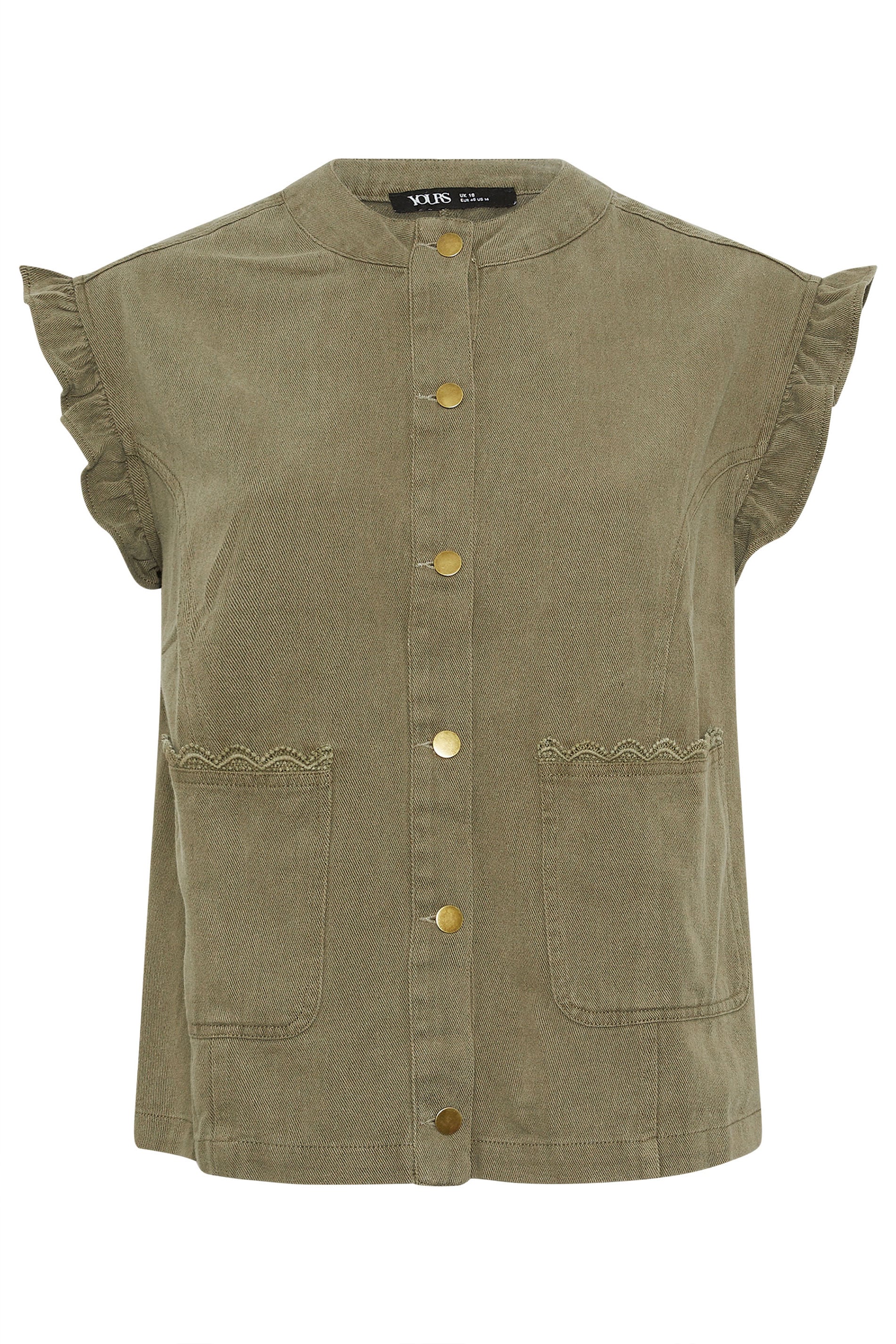 YOURS Plus Size Khaki Green Denim Waistcoat | Yours Clothing 5