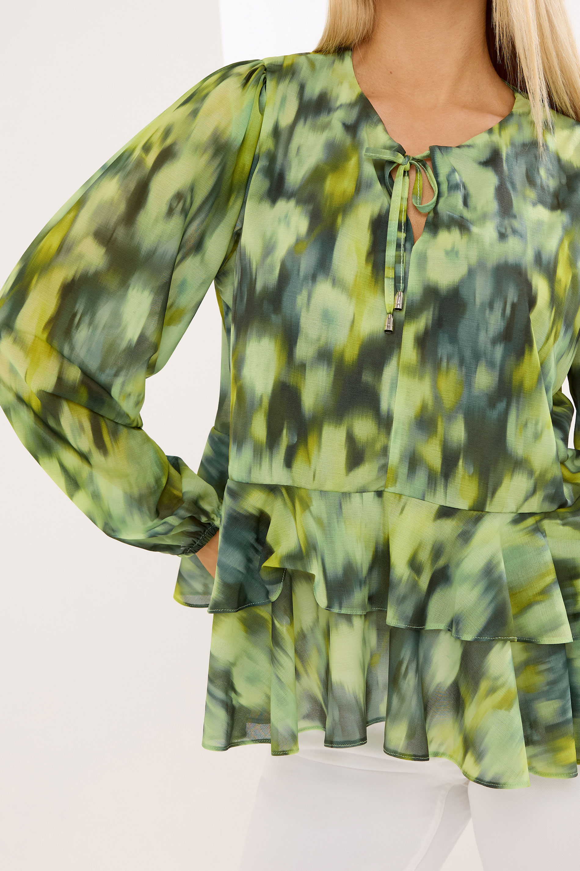 STAR Green Abstract Frill Hem Blouse | StarByJM 4