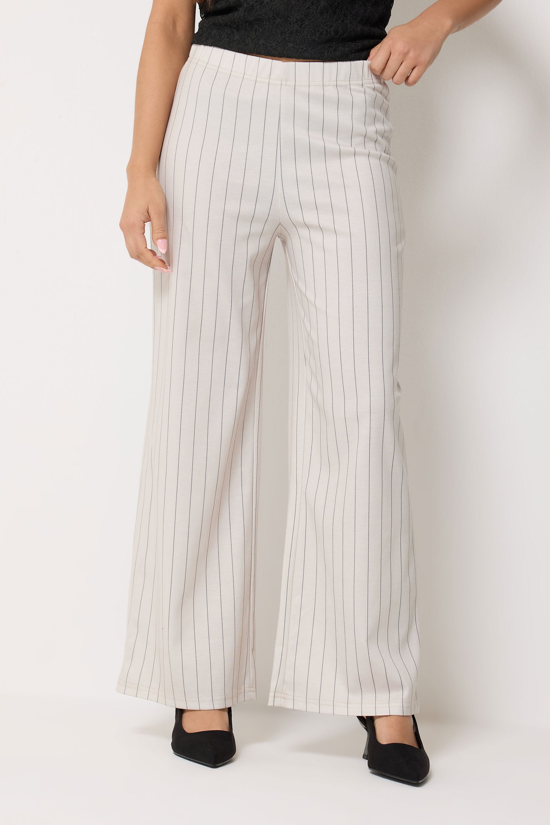 M&Co Petite Ivory White Stripe Wide Leg Trousers | M&Co 1