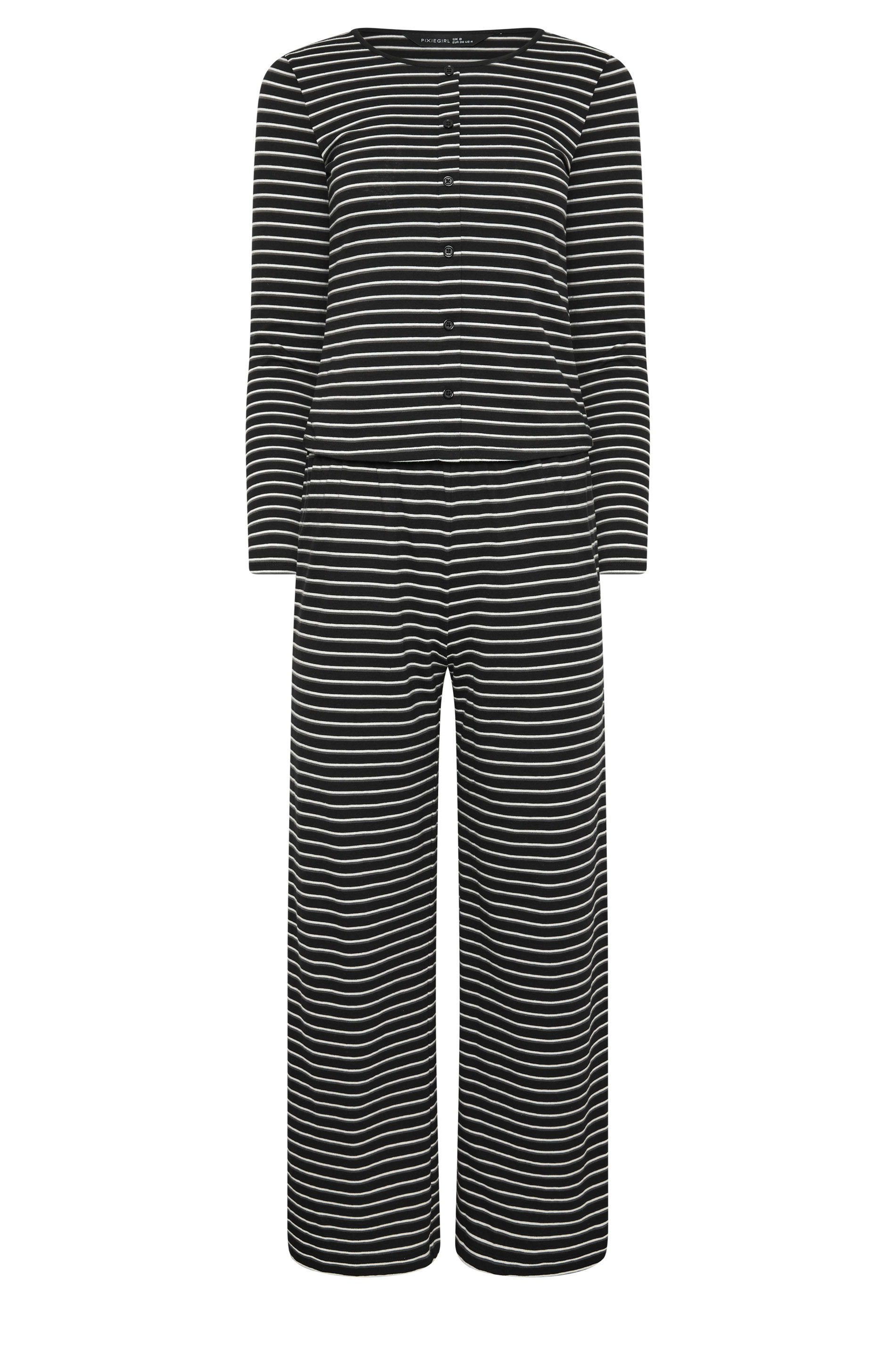 PixieGirl Petite Women's Set Black Stripe Cotton Button Top & Wide Leg Trousers | PixieGirl 5