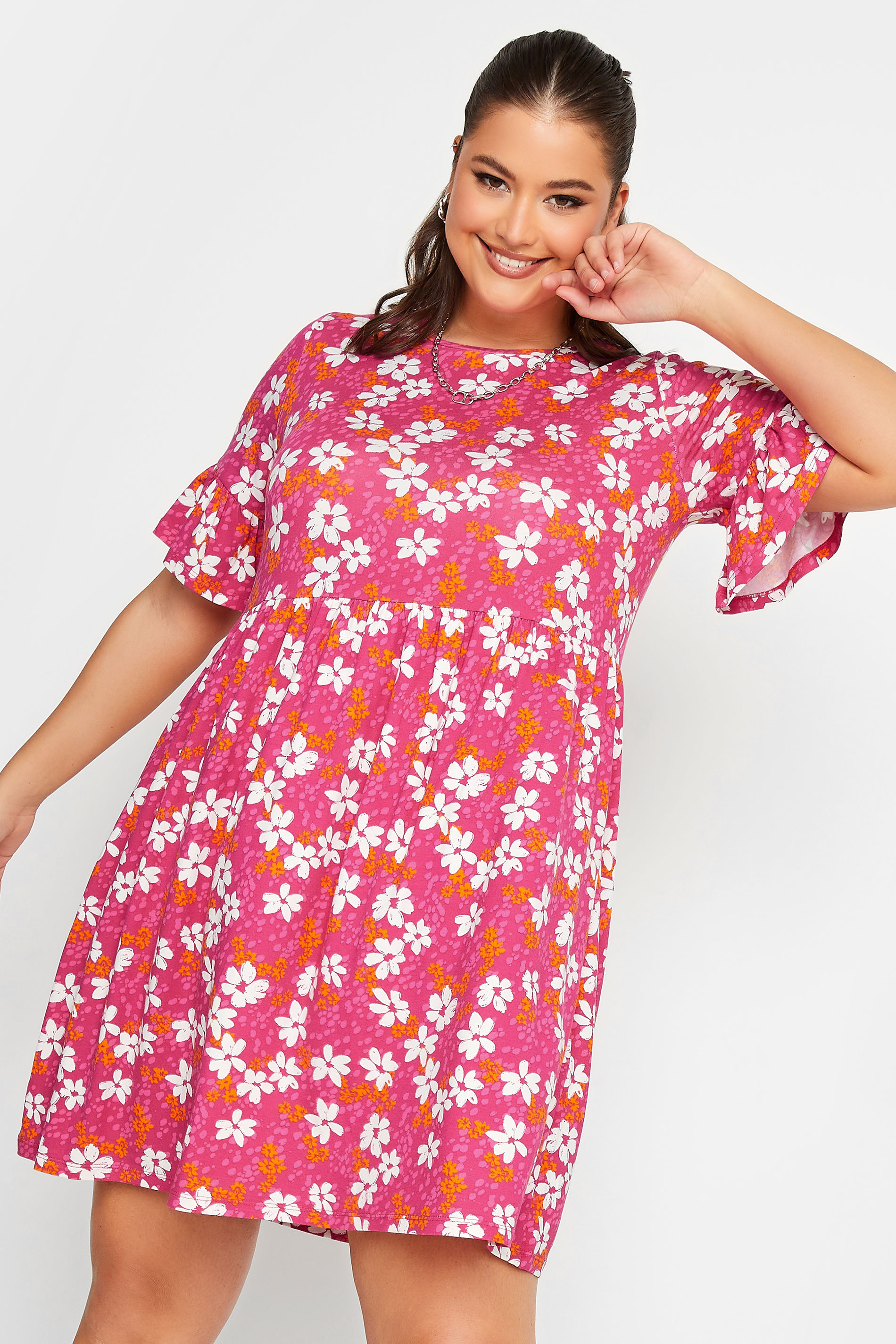 YOURS Curve Plus Size Pink Floral Tunic Dress | Yours Clothing  1