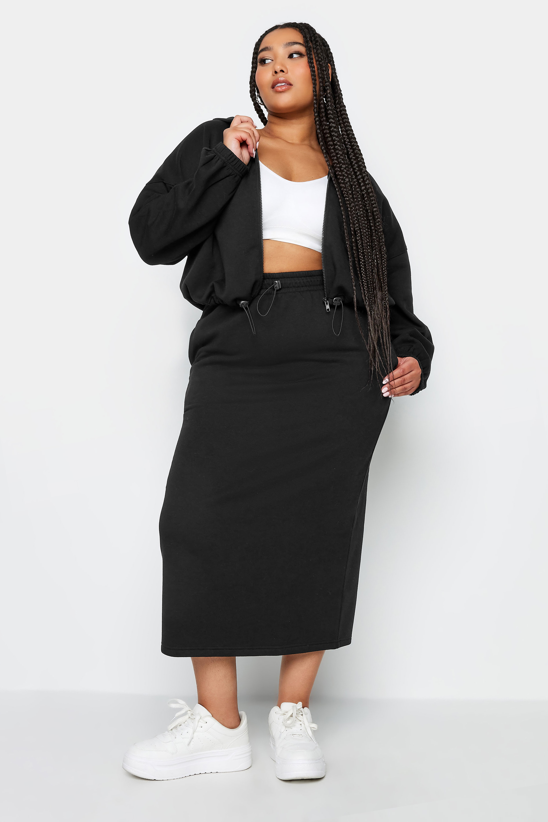 LIMITED COLLECTION Plus Size Black Cropped Zip Through Hoodie | Yours Clothing 2
