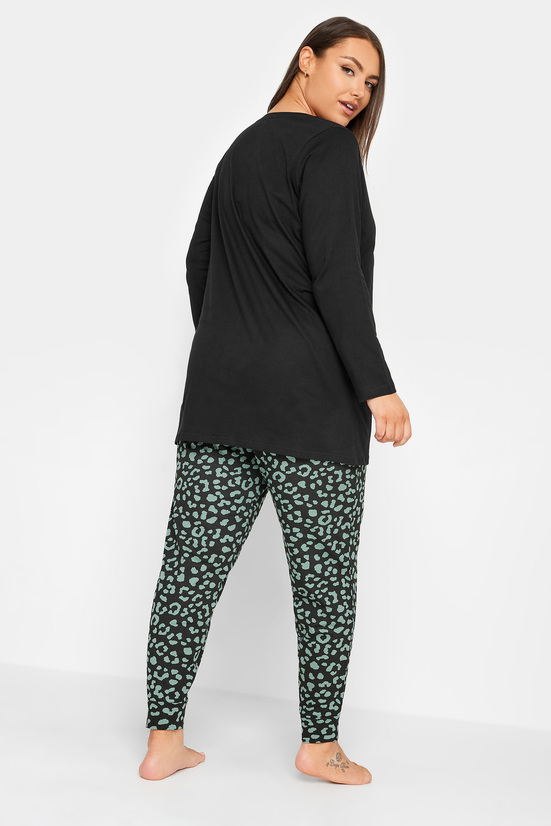 YOURS Plus Size Black Animal Print Long Sleeve Pyjama Set | Yours Clothing 3